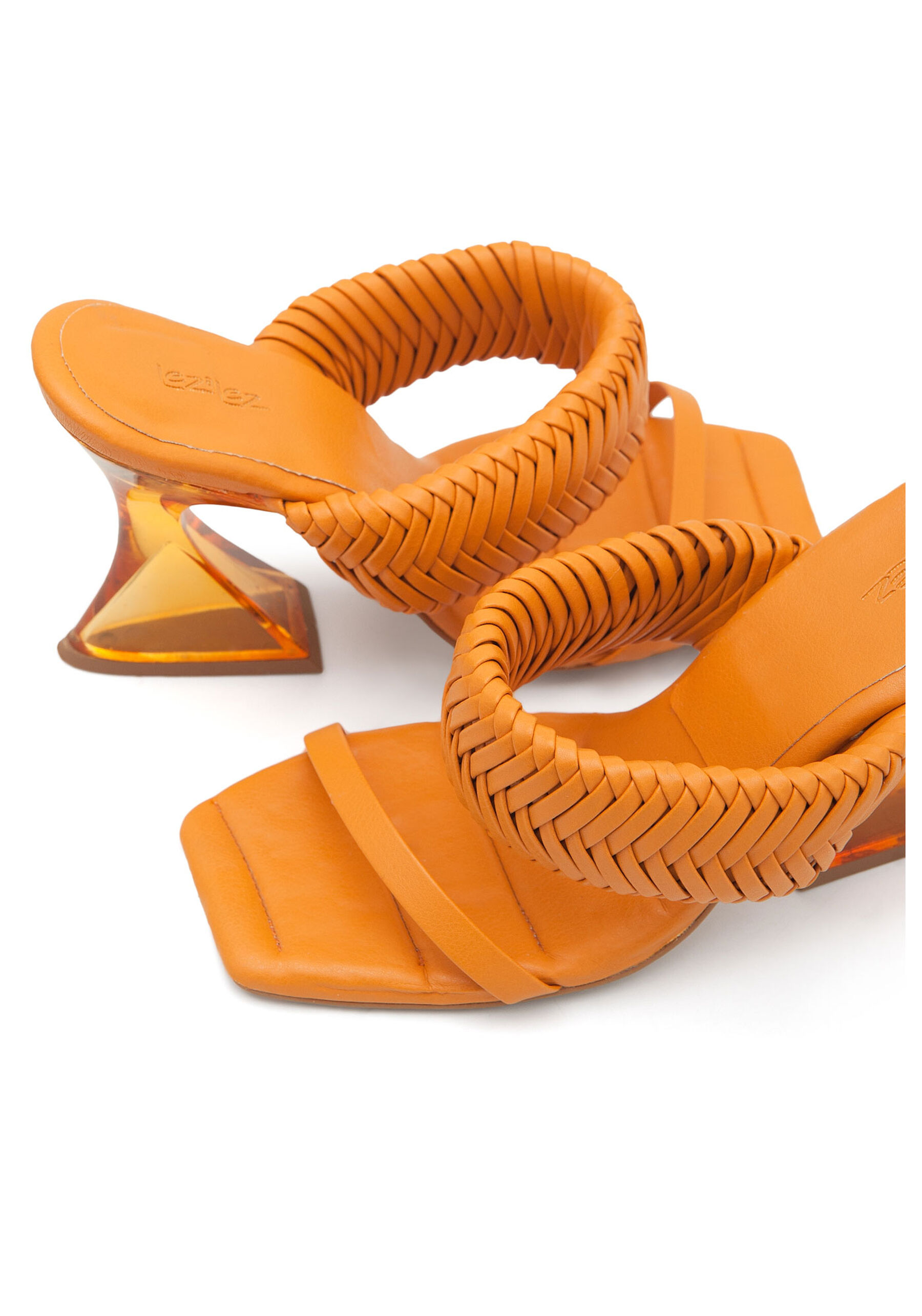 Sandália Salto Alto Bloco Transparente, LARANJA CAJA. Sandália Salto Alto Bloco Transparente, LARANJA CAJA, large.