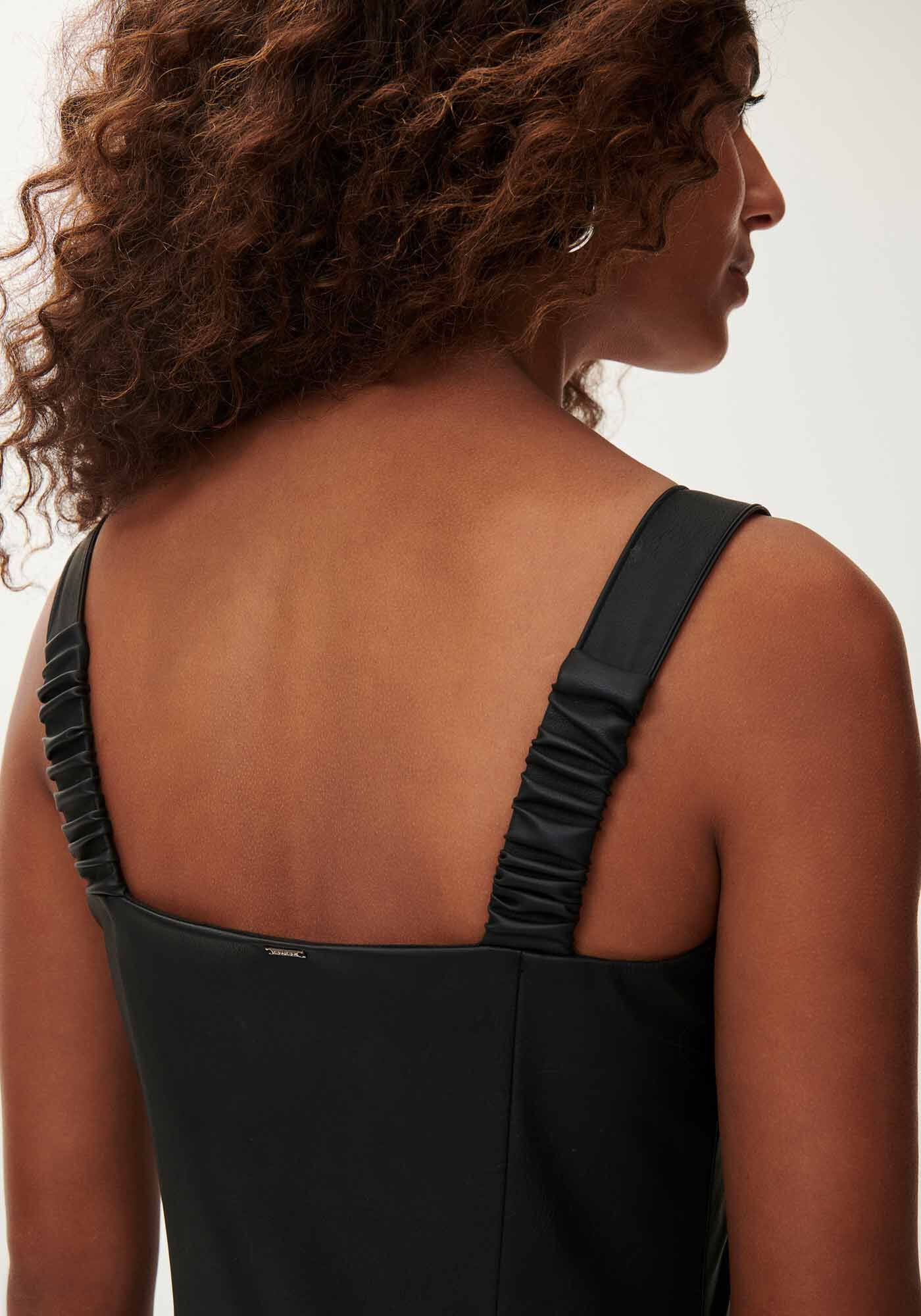 Vestido Midi em PU com Z&iacute;per e Fenda, PRETO REATIVO, large.