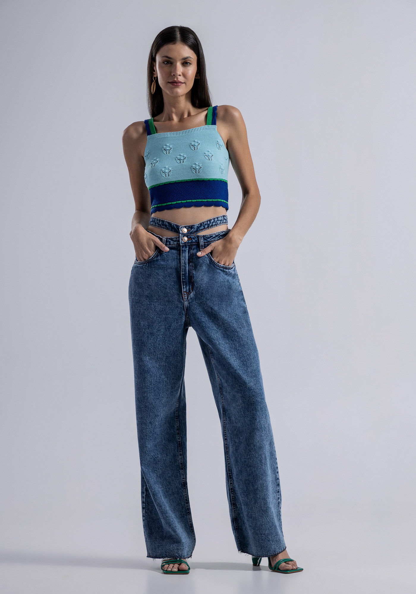 Blusa com Al&ccedil;as em Tric&ocirc; Cropped, , large.