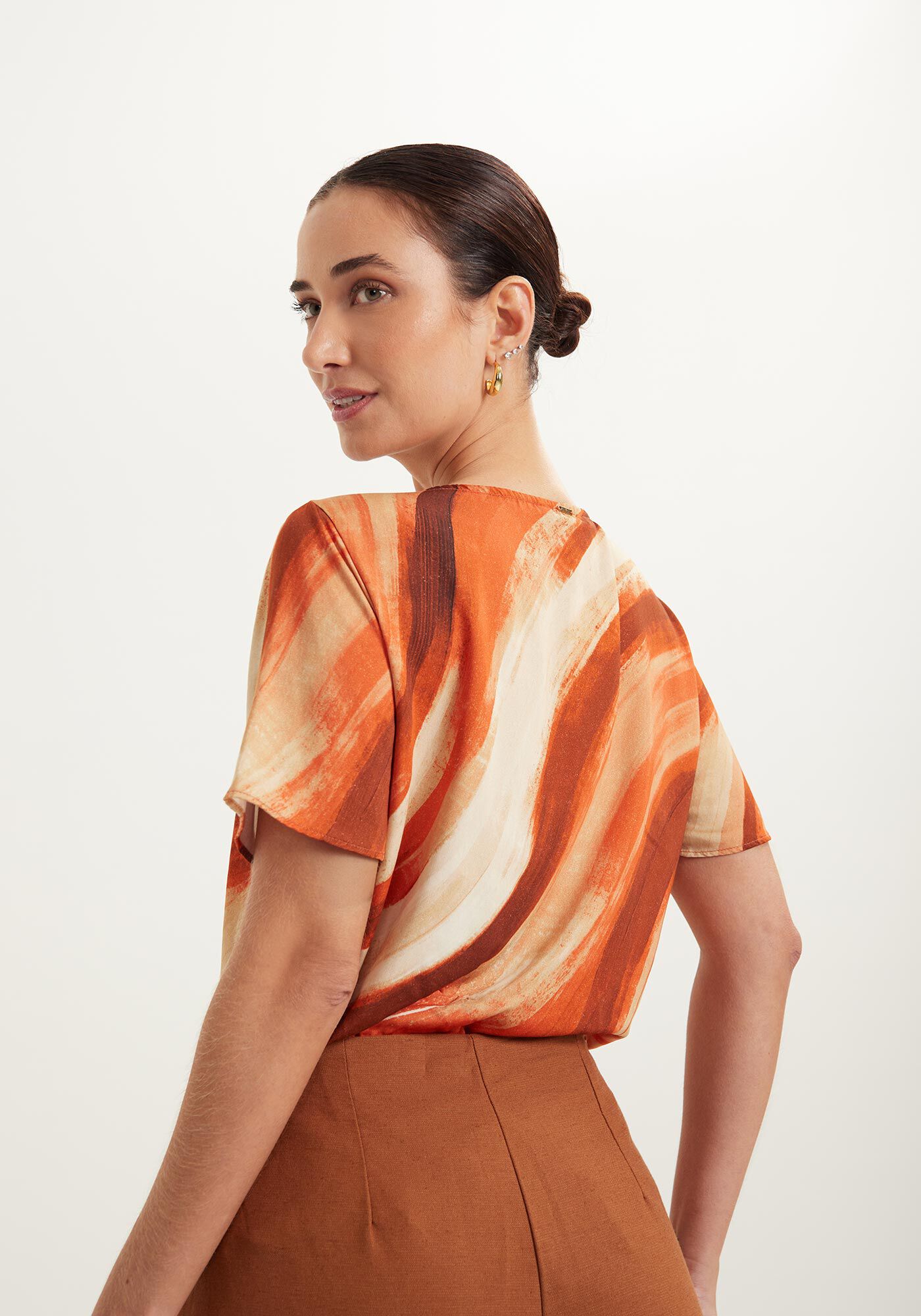 Blusa Estampada De Manga Curta Em Viscose Respons&aacute;vel, , large.