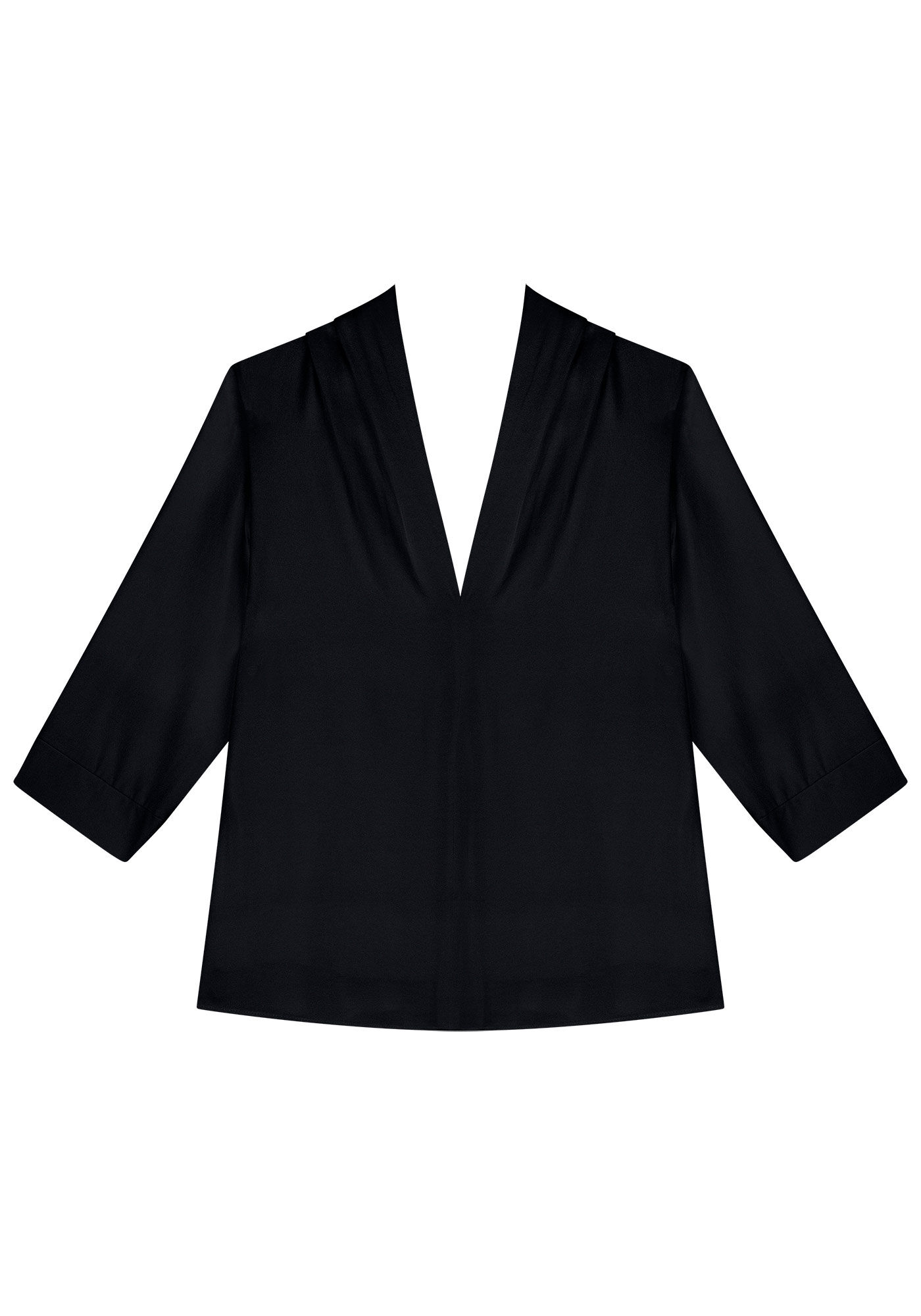 Blusa Decote V em Crepe com Pregas Ombros, , large.