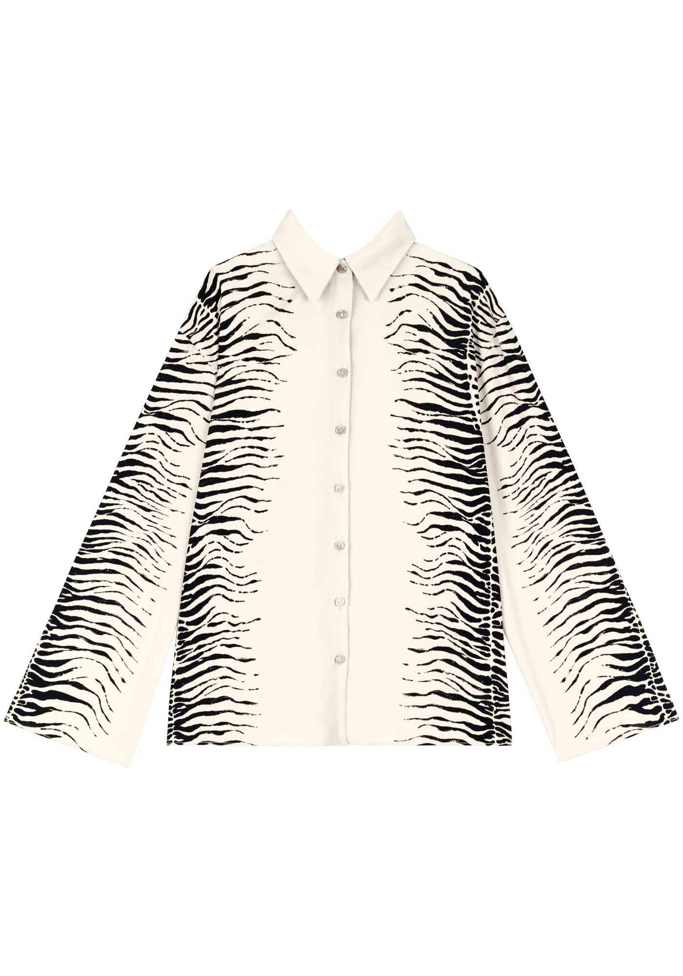 Camisa Fluida Estampada De Mangas Longas Com Bot&otilde;es, , large.