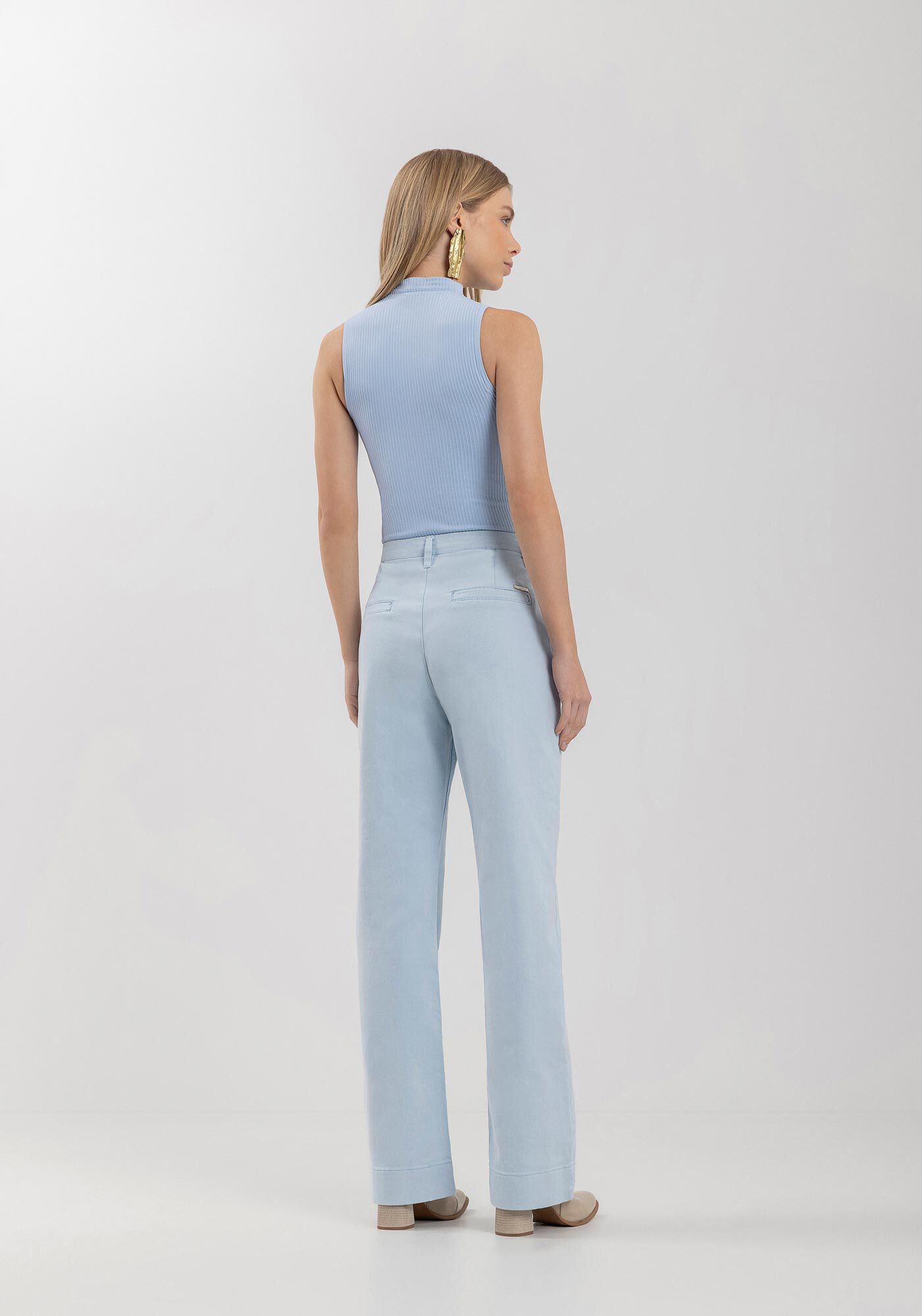 Cal&ccedil;a Reta Com Cintura Alta Em Sarja Com Elastano, , large.