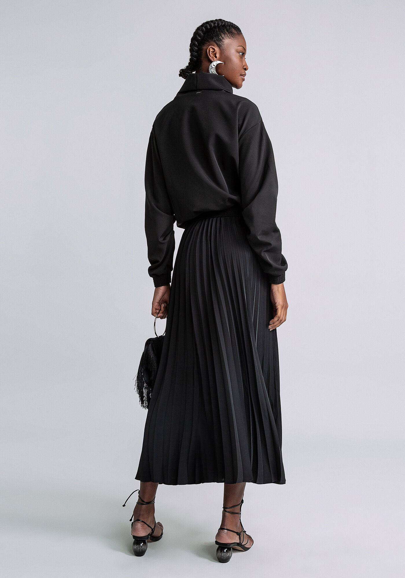 Saia M&iacute;di Plissada Estampa, PRETO, large.