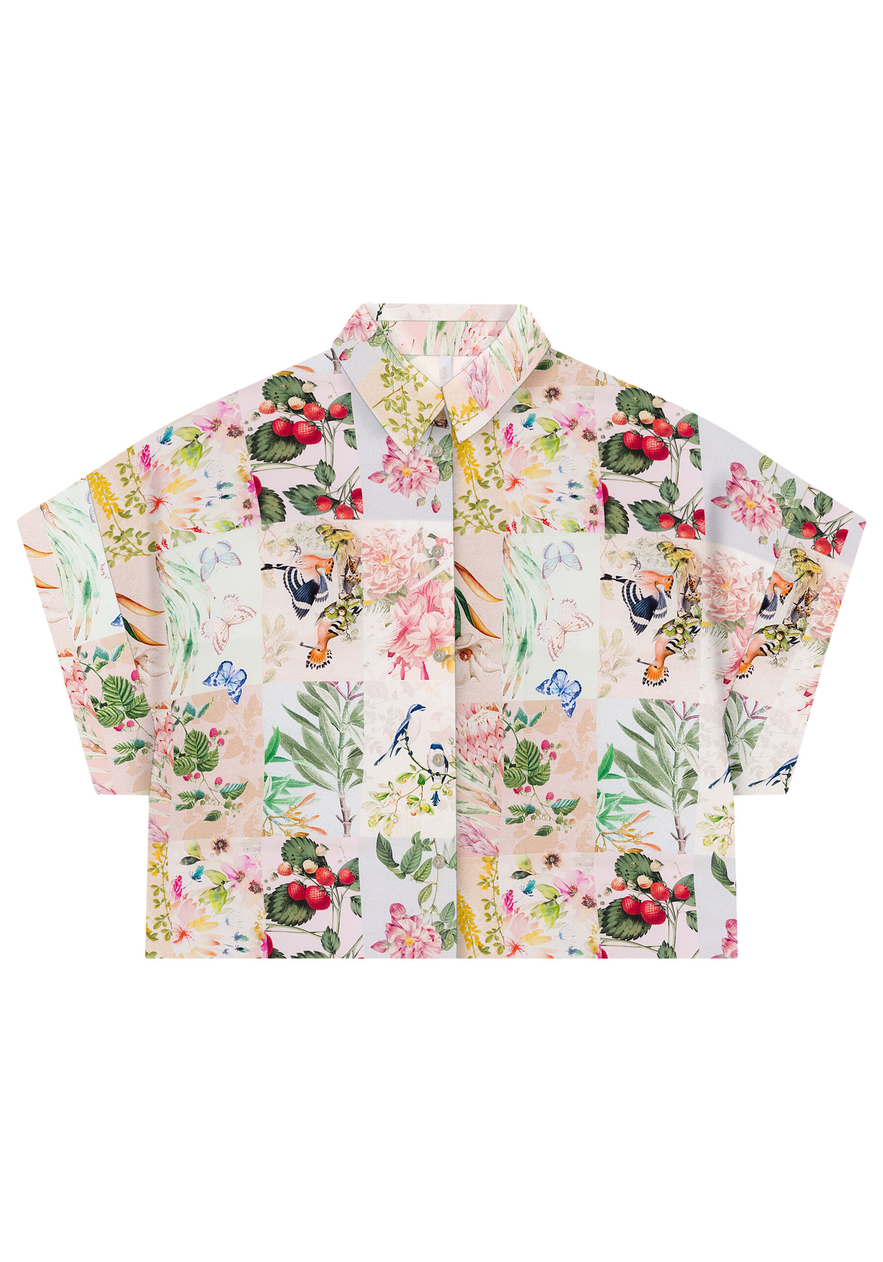 Camisa Manga Curta em Tecido Cropped, PAPEL DE CARTAS. Camisa Manga Curta em Tecido Cropped, PAPEL DE CARTAS, large.