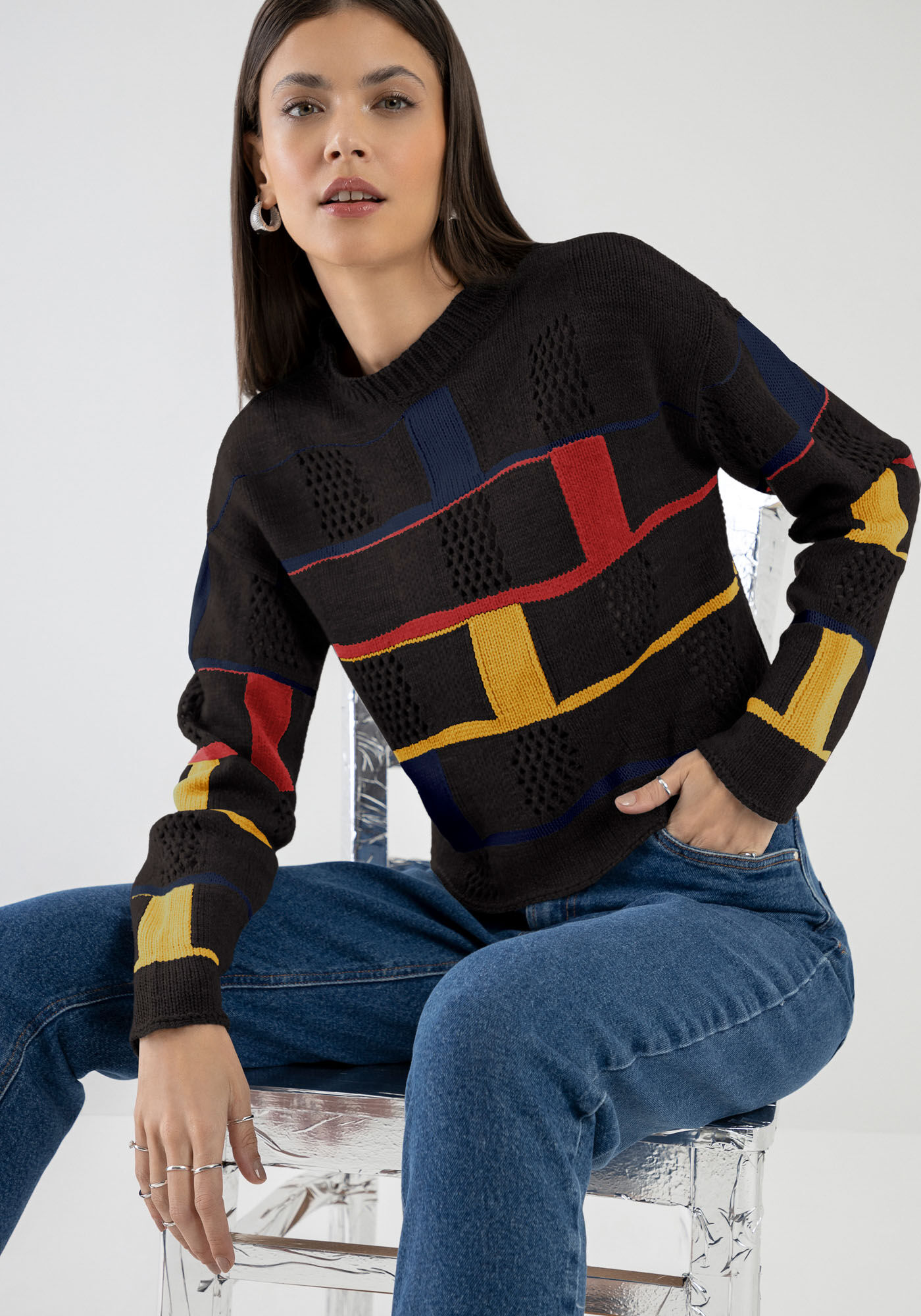 Blus&atilde;o em Tric&ocirc; com Bloco de Cores, , large.