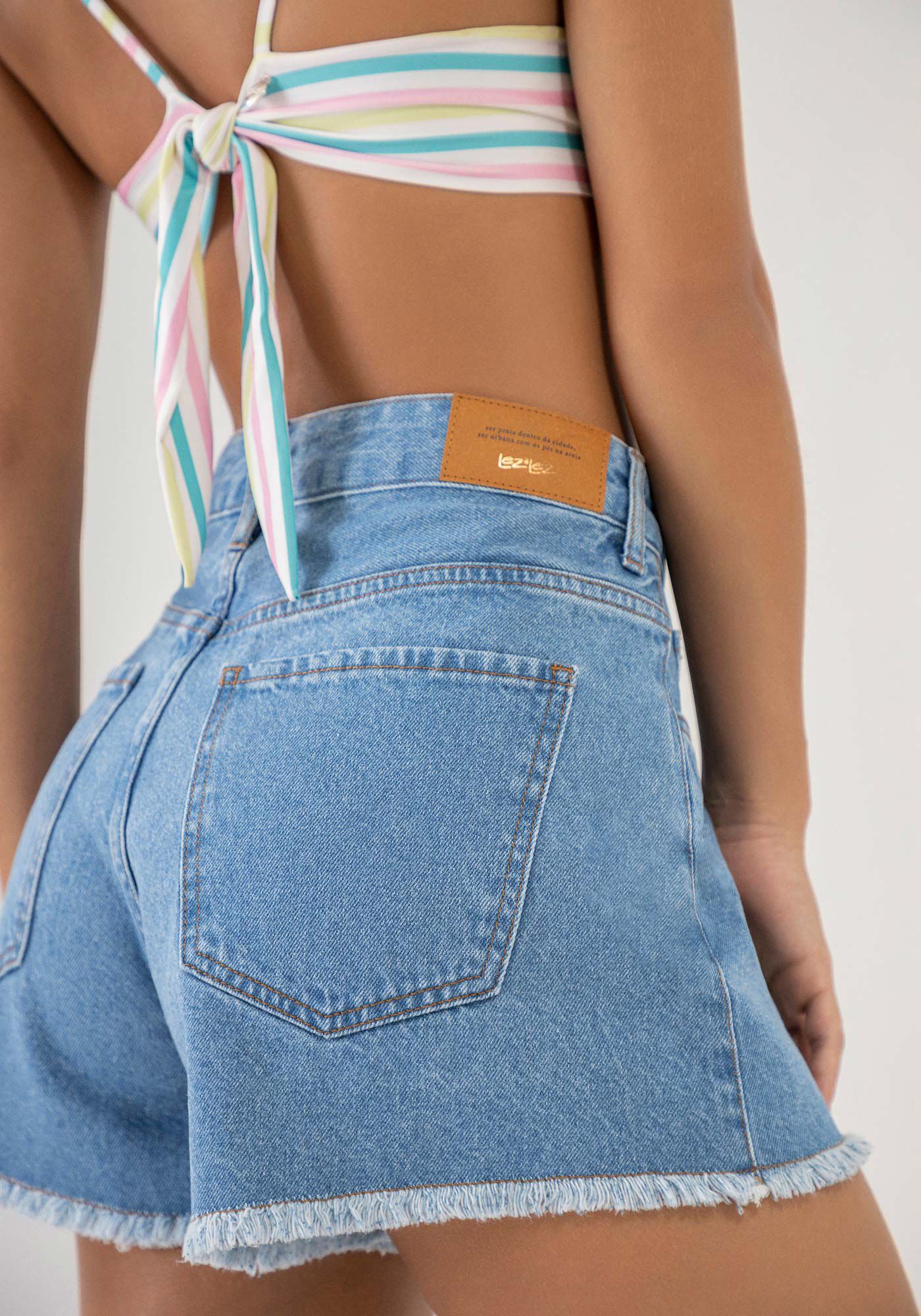 Short cintura alta jeans claro sales