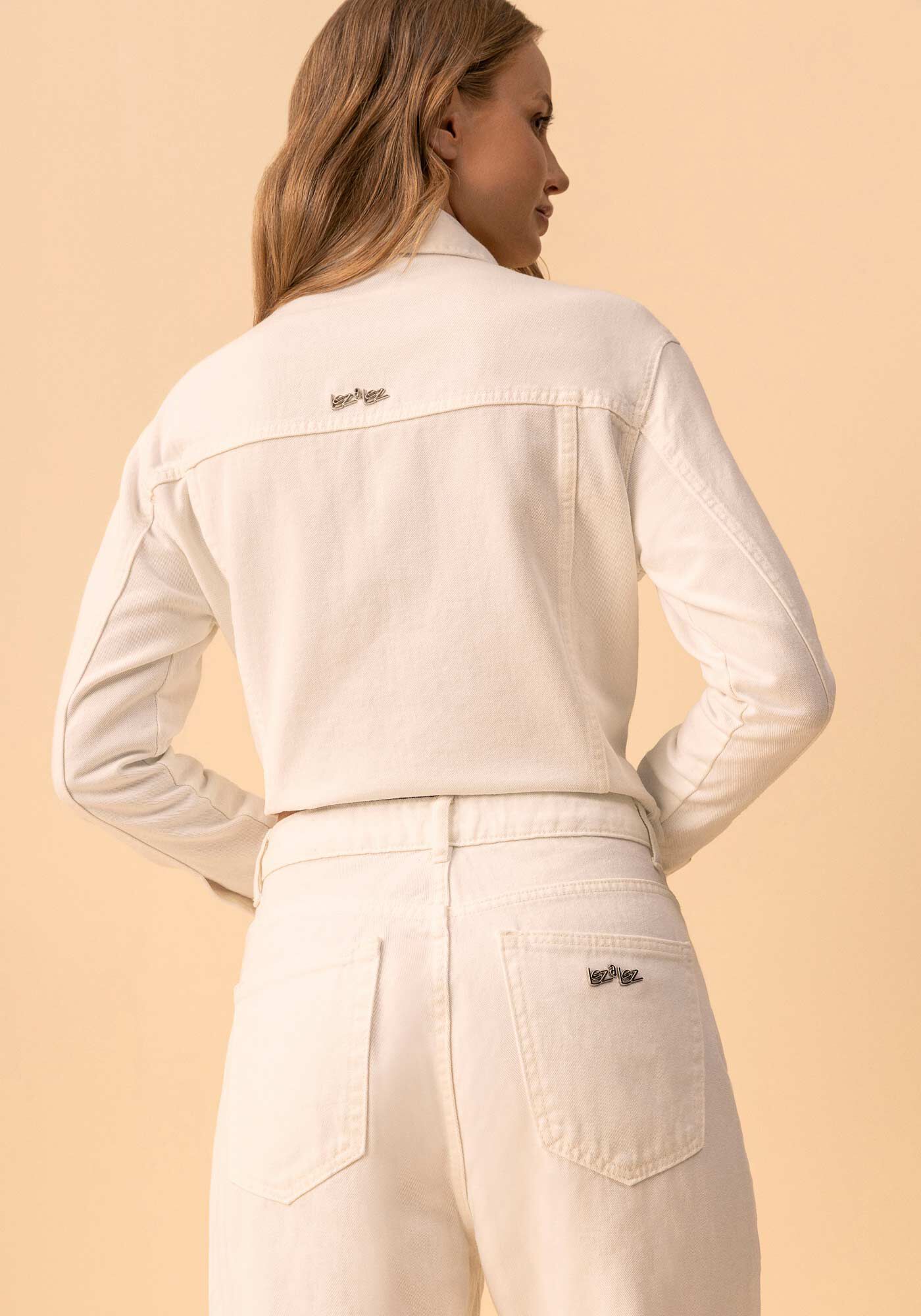 Jaqueta De Mangas Longas Em Sarja Com Bot&otilde;es E Bordados, OFF WHITE, large.