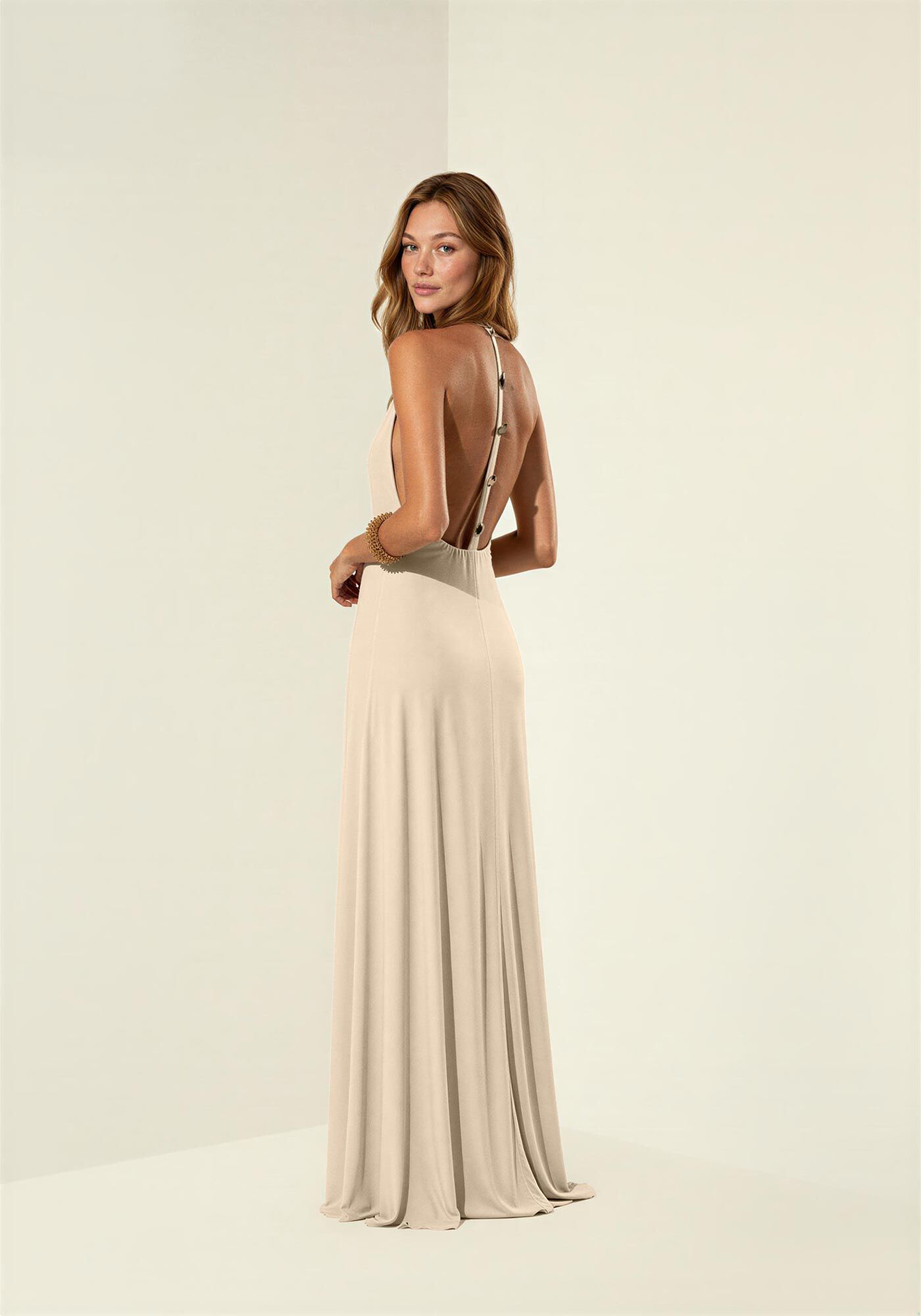 Vestido Longo Com Decote Em V E Tira Posterior Com Bot&otilde;es, PRETO, large.