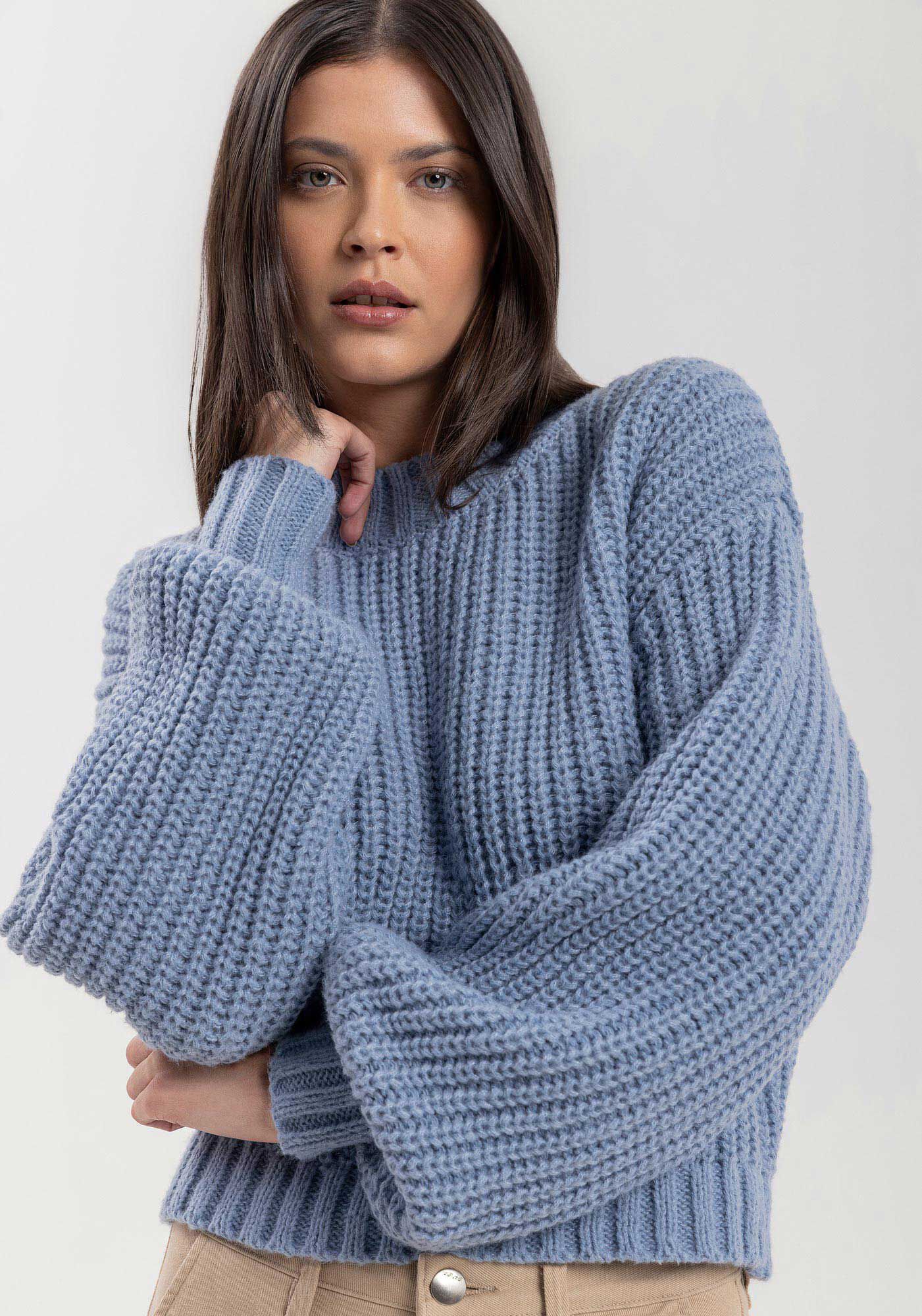 Blus&atilde;o Curto De Mangas Longas Com Punhos Ajustados Em Tric&ocirc;, , large.