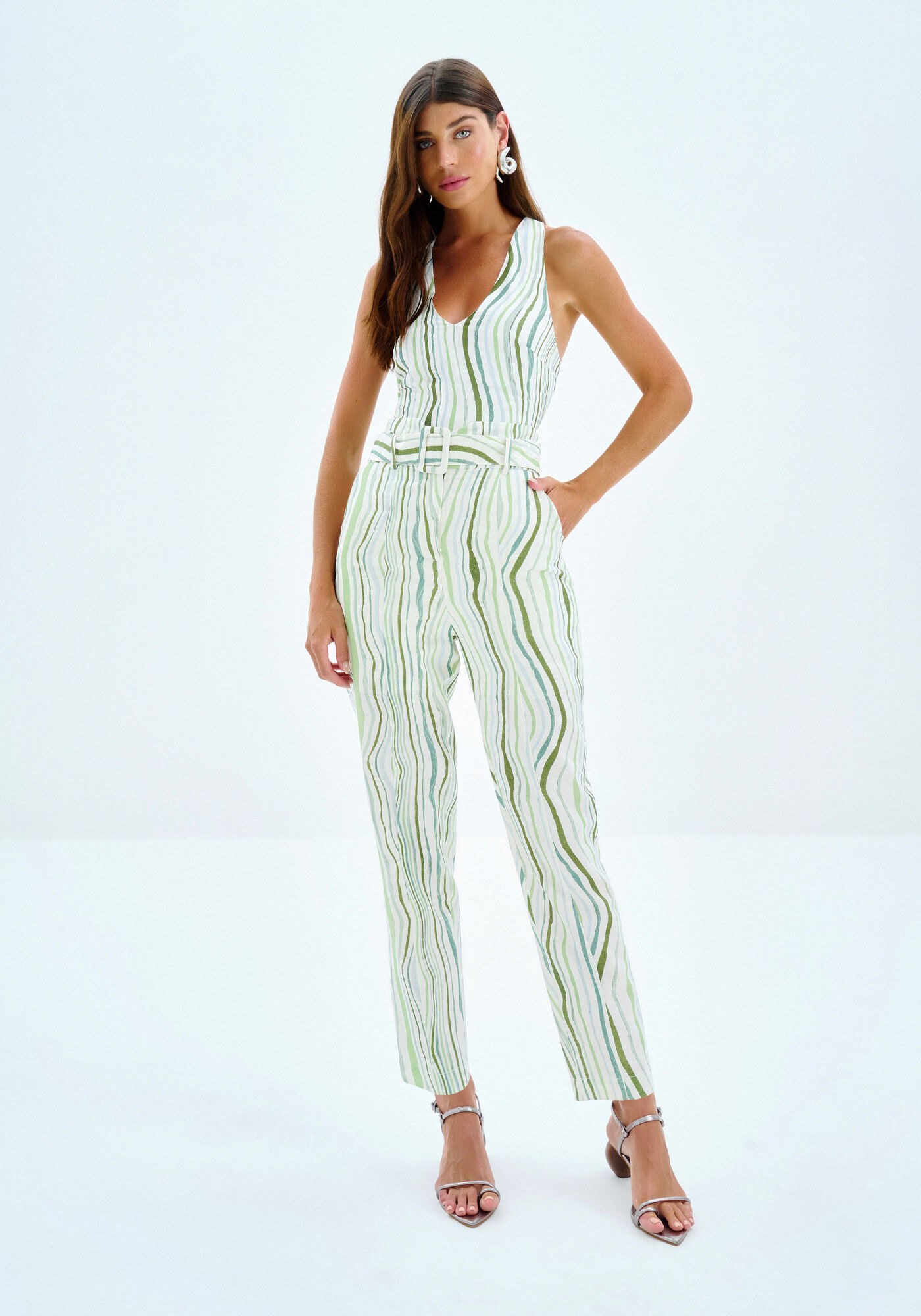 Cal&ccedil;a Reta em Linho Estampada com Cinto, BREEZE, large.