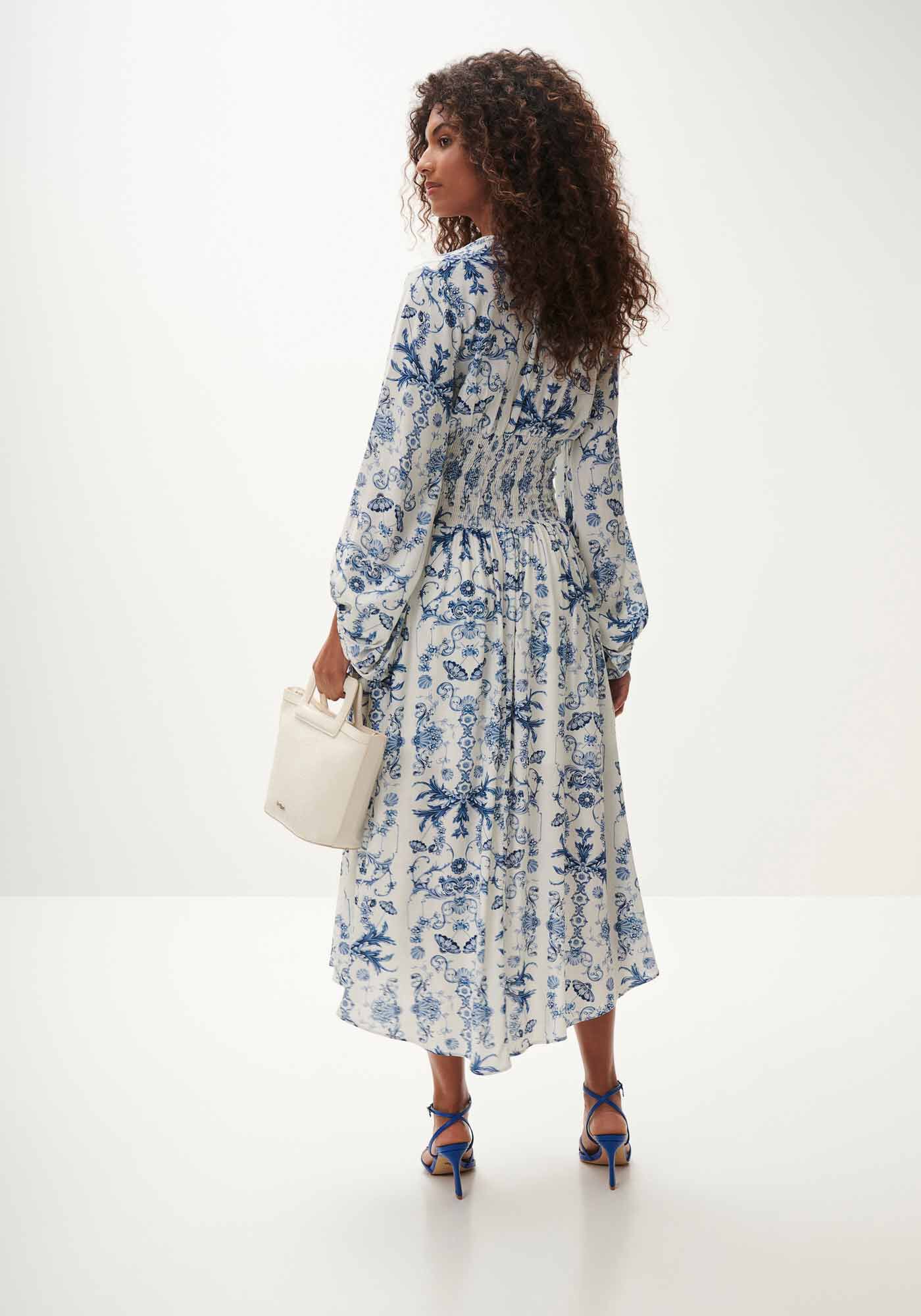 Vestido Midi Estampado com Manga Longa Bufante, , large.