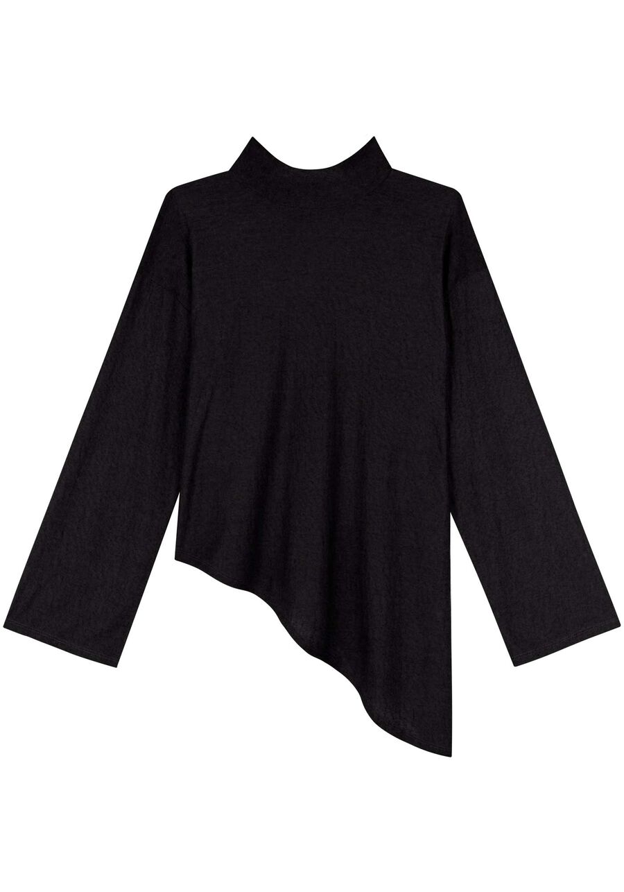 Blusa Assimétrica De Mangas Longas Em Malha Rústica, . Blusa Assimétrica De Mangas Longas Em Malha Rústica, , large.