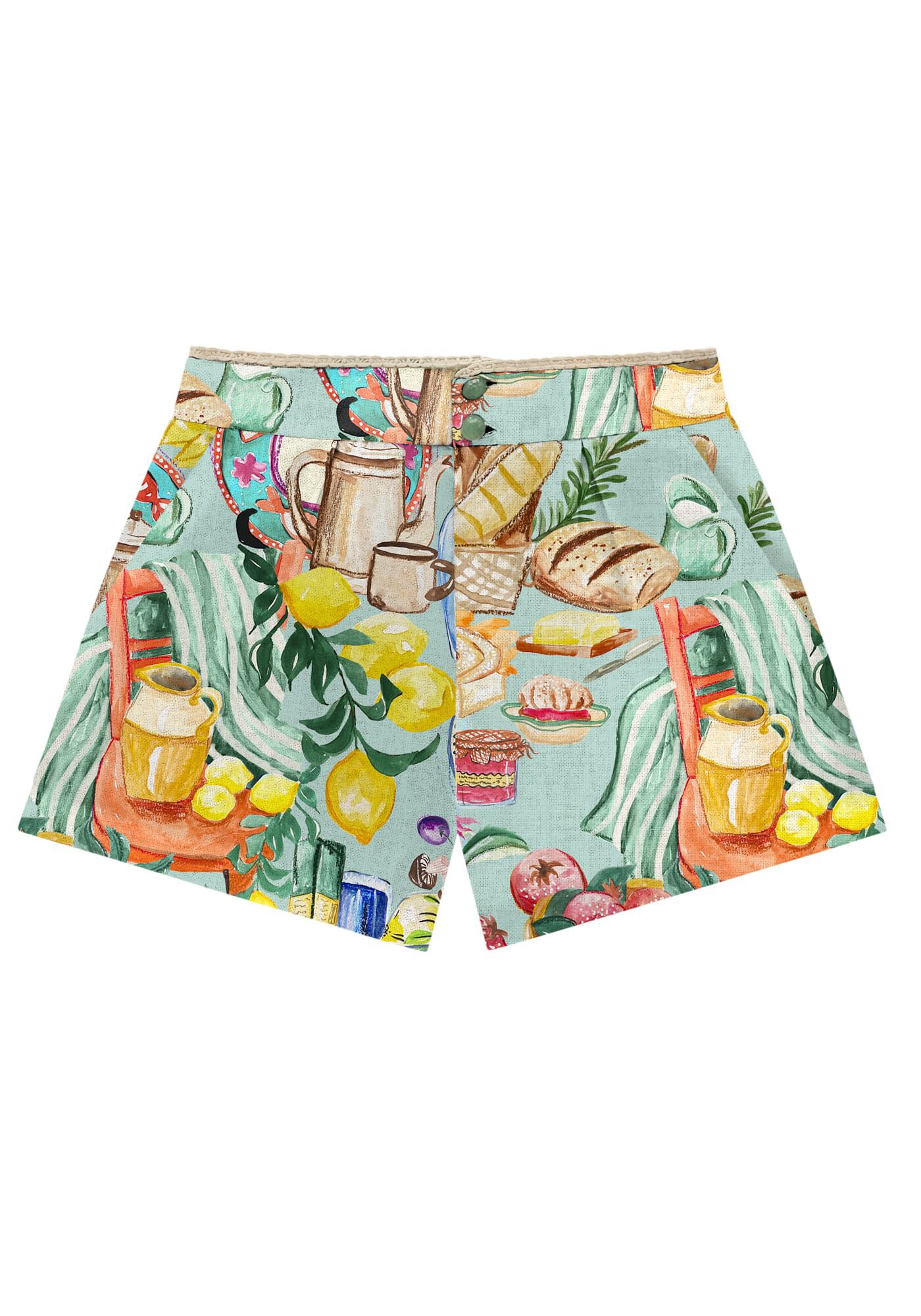 Shorts Cintura Alta em Tricoline Estampado, , large.