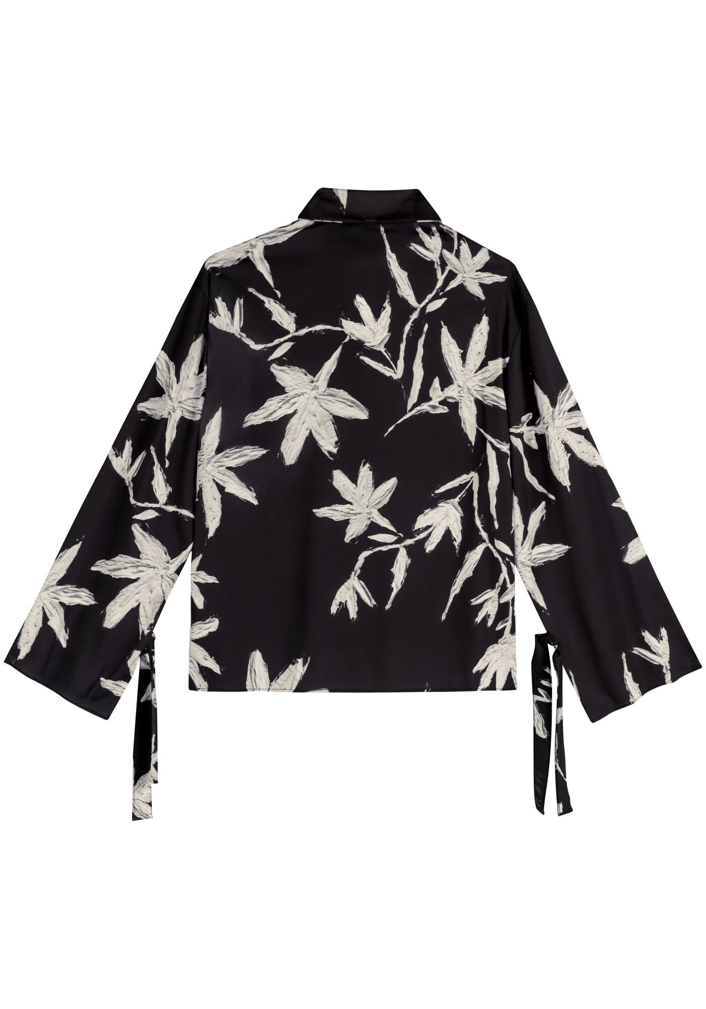 Camisa Alongada Estampada Em Viscose Com Amarra&ccedil;&otilde;es, , large.