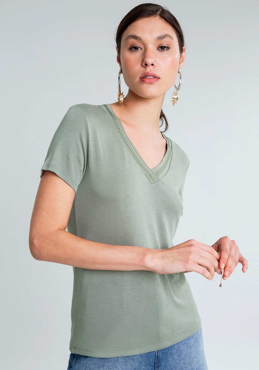 Blusa Decote V Detalhe Trança, VERDE. Blusa Decote V Detalhe Trança, VERDE, large.