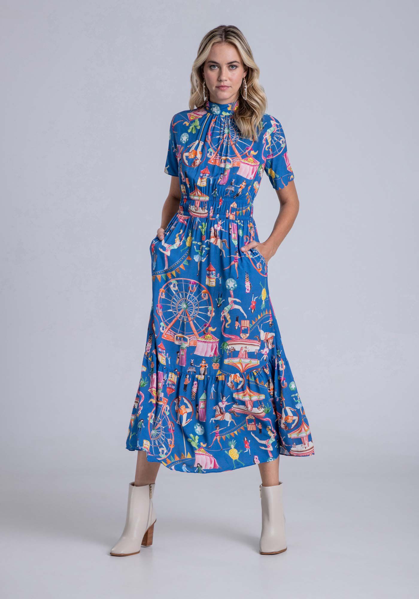 Vestido de viscose estampado midi new arrivals