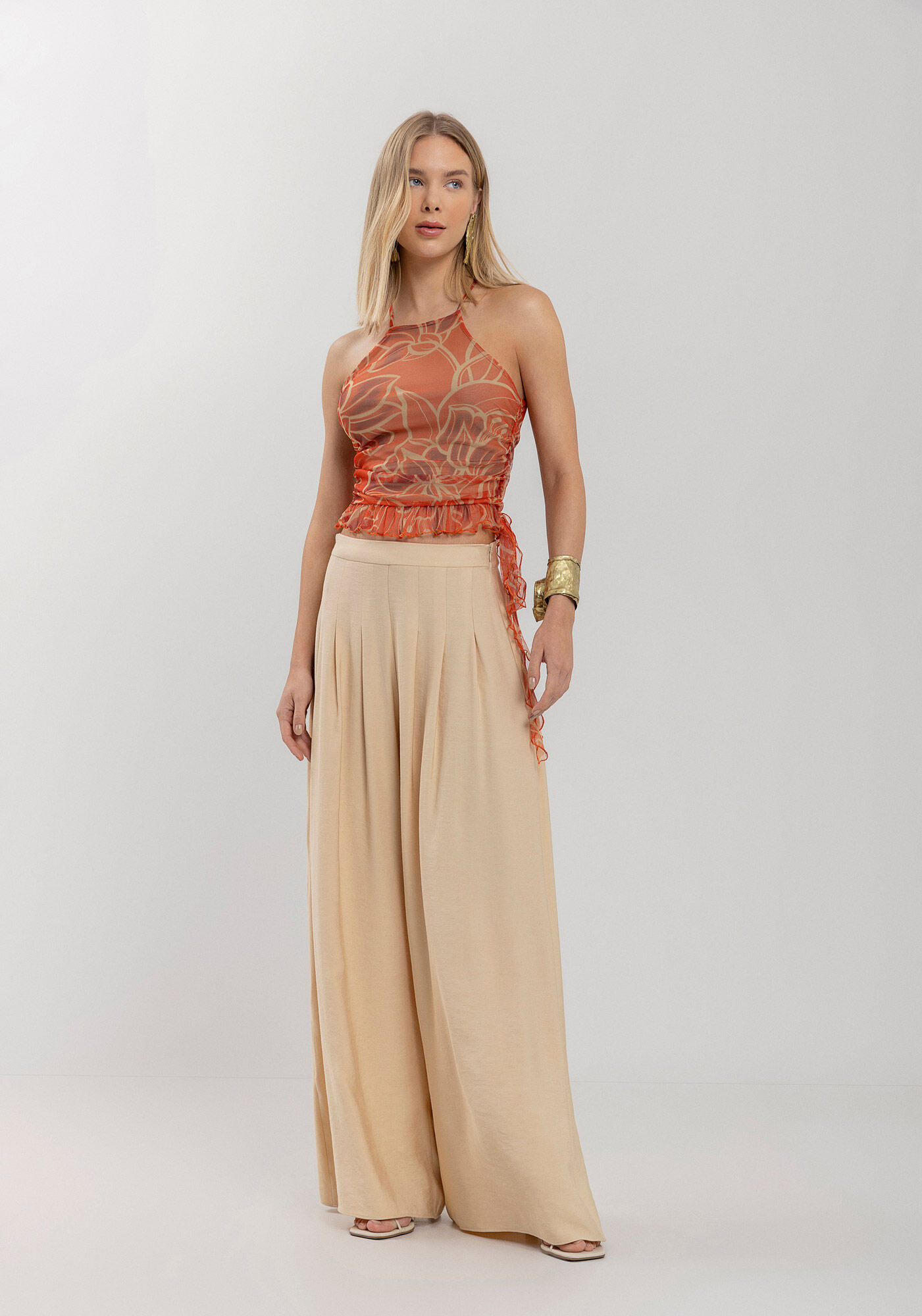 Blusa Curta Estampada De Al&ccedil;as Finas Em Tule, , large.