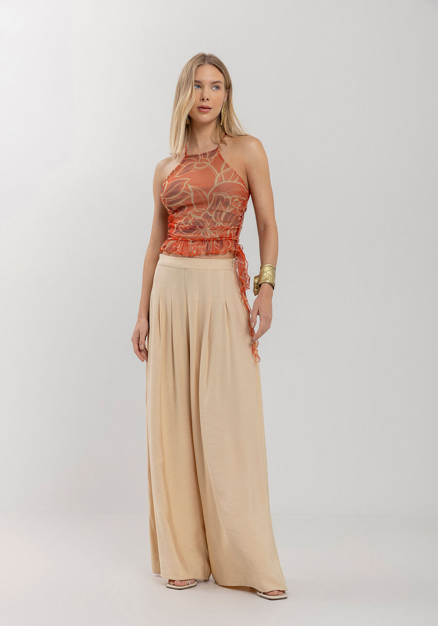 Blusa Curta Estampada De Alças Finas Em Tule, . Blusa Curta Estampada De Alças Finas Em Tule, , large.