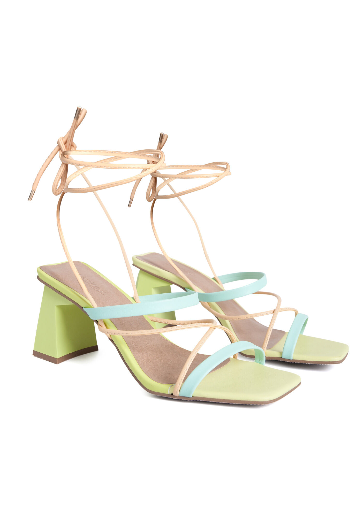 Sand&aacute;lia Salto Bloco Geom&eacute;trico com Amarra&ccedil;&atilde;o, , large.