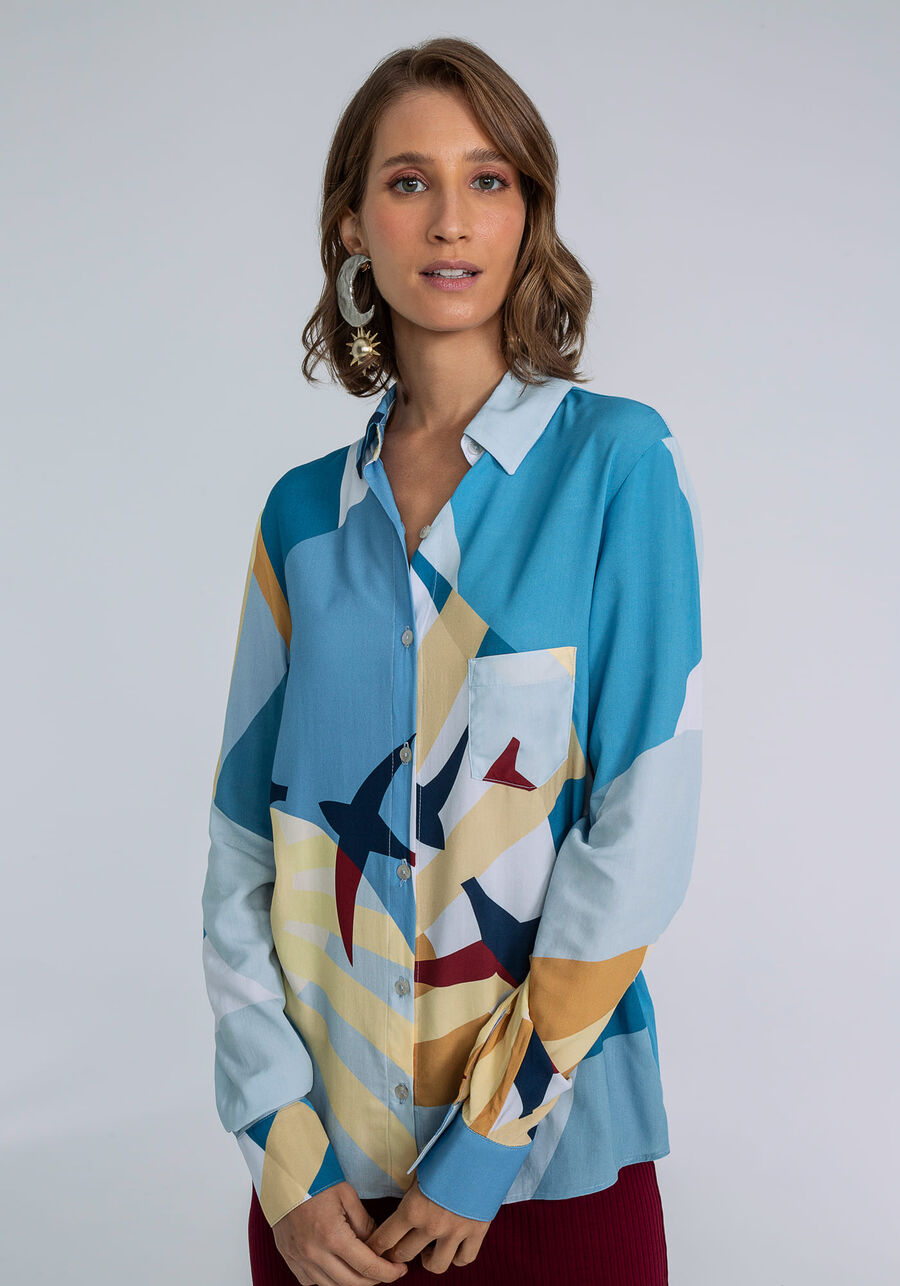 Camisa Manga Longa com Gola Estampa, MIGRACAO. Camisa Manga Longa com Gola Estampa, MIGRACAO, large.