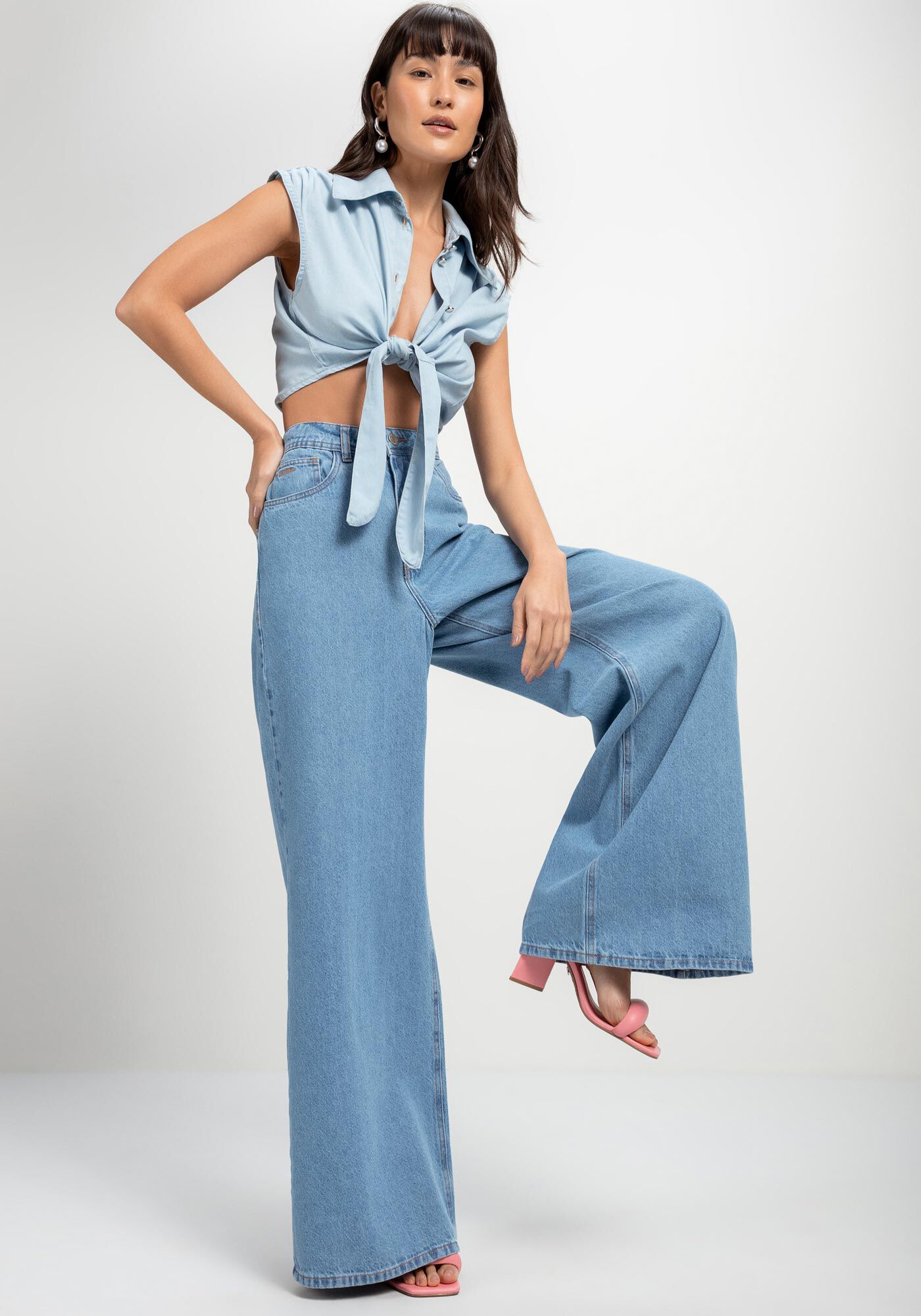 Cal&ccedil;a Jeans Wide Leg Super Alta Sustent&aacute;vel, JEANS CLARO, large.