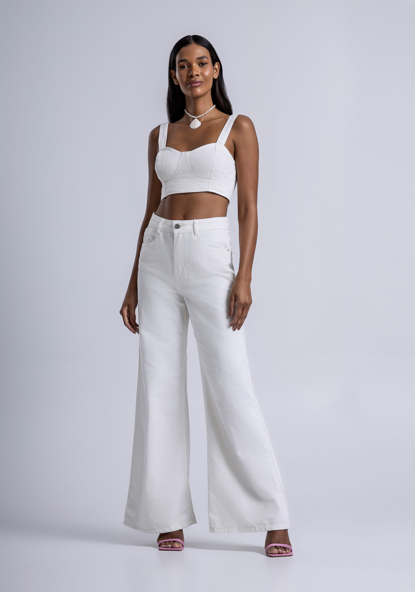 Blusa Sarja Cropped com Recorte Busto, , large.