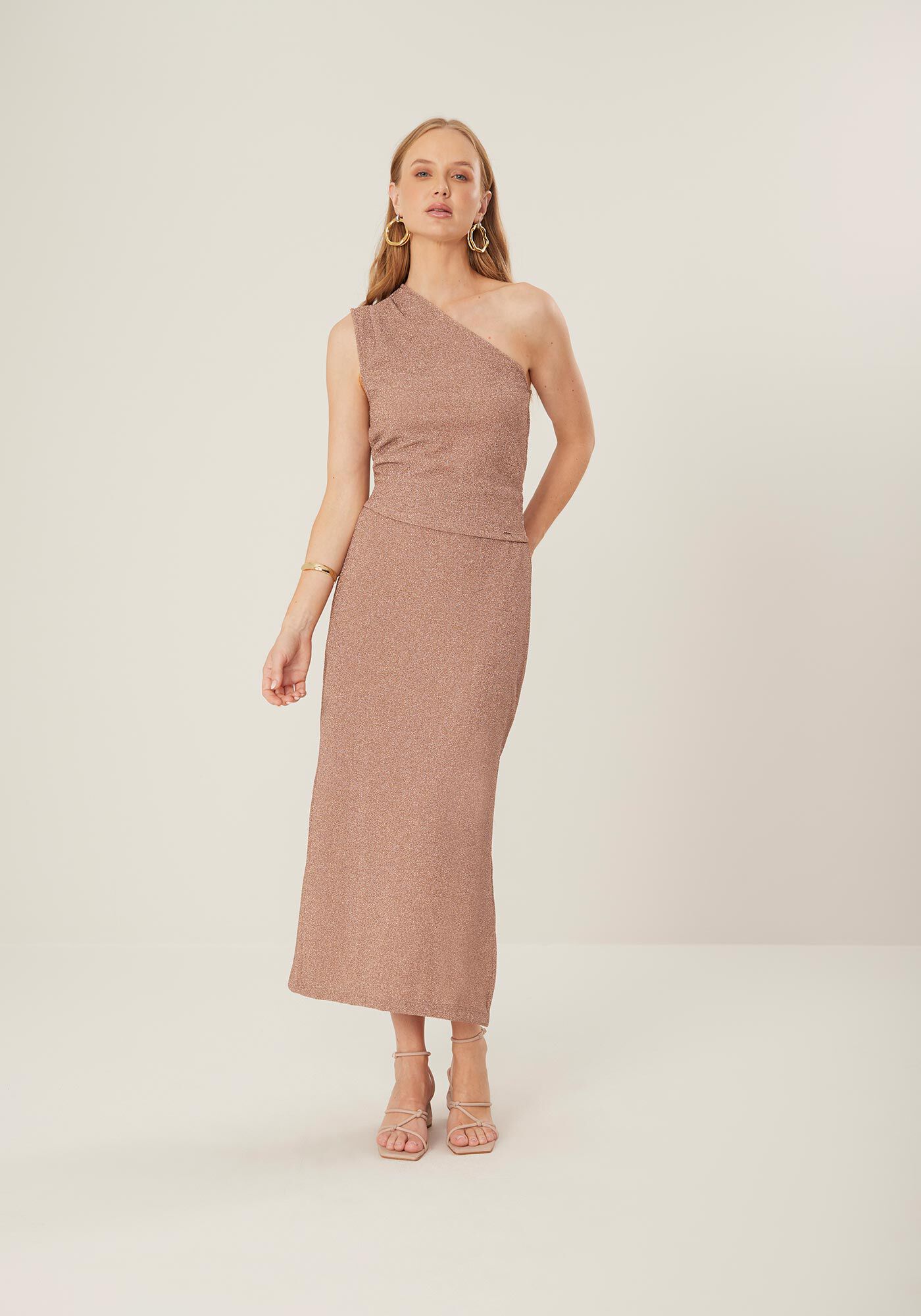 Saia Midi em Malha Crepe Shine com Fenda, ROSE, large.