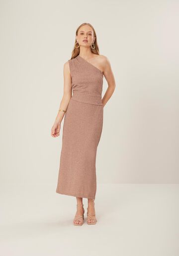 Saia Midi em Malha Crepe Shine com Fenda, ROSE. Saia Midi em Malha Crepe Shine com Fenda, ROSE, large.