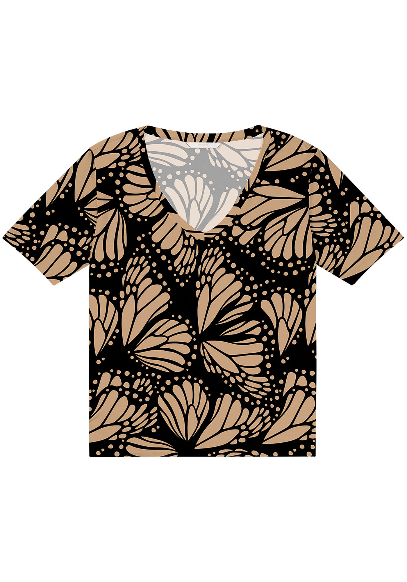 Blusa Manga Curta Estampada com Decote V, , large.