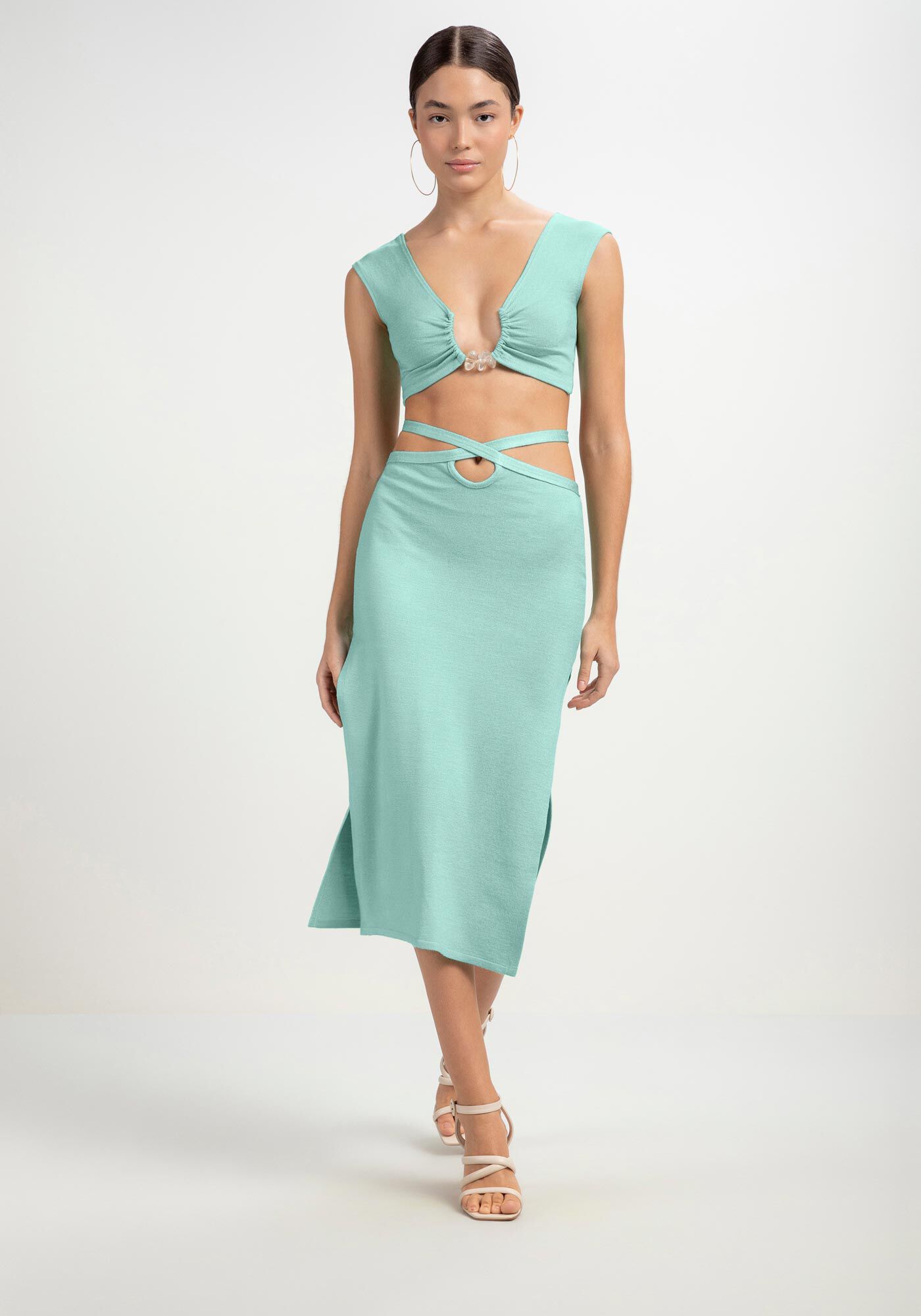 Blusa Cropped em Tric&ocirc; com Detalhe Decote, , large.