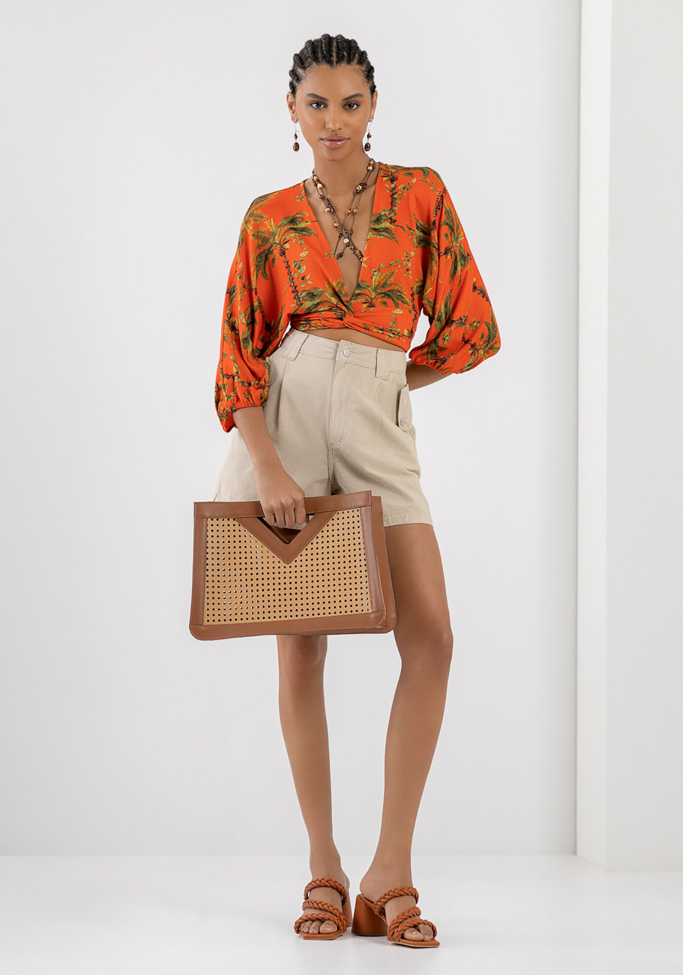 Blusa Manga 3/4 Estampada com Amarra&ccedil;&atilde;o, INAJA, large.