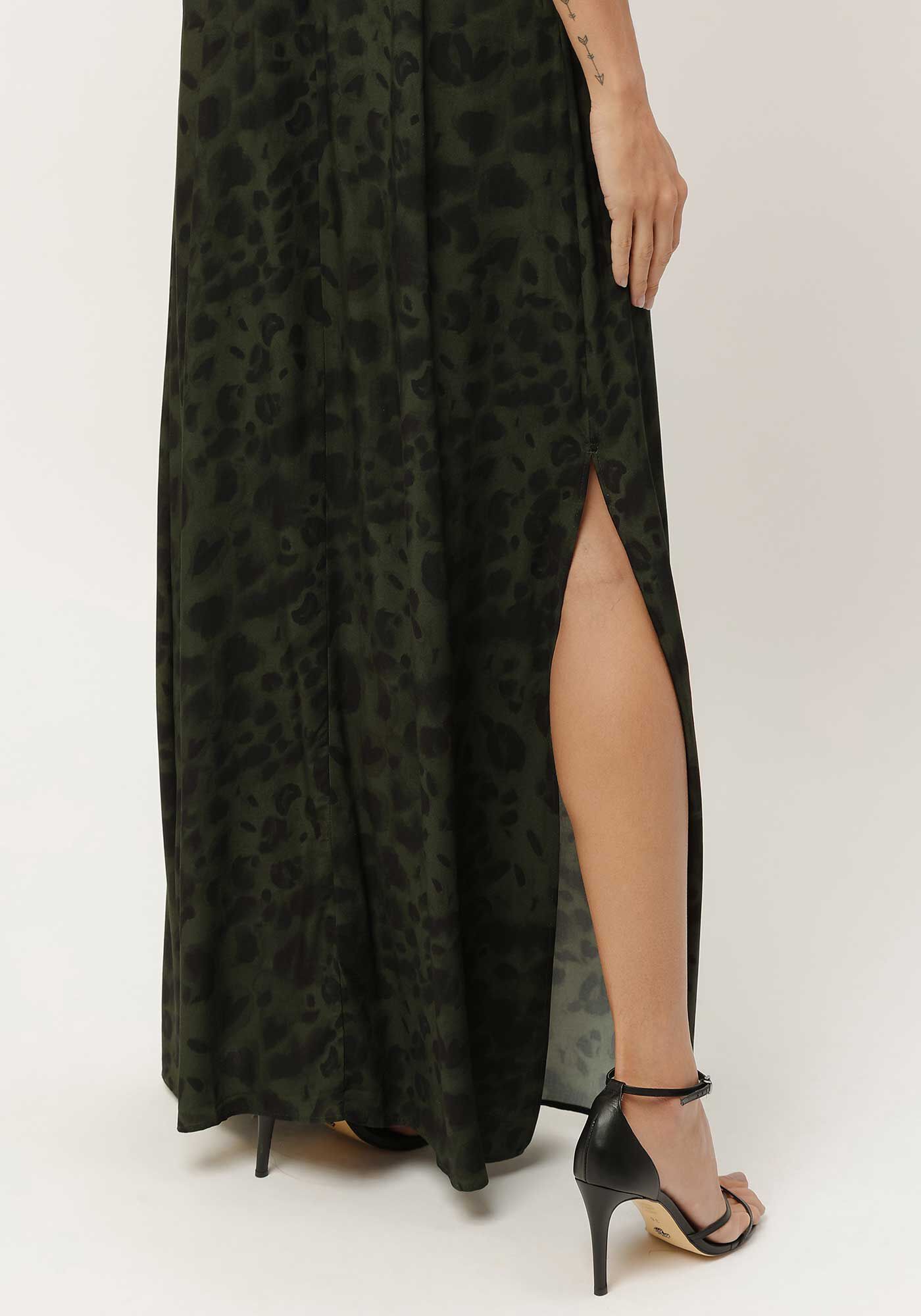 Vestido Longo Slip Estampado em Viscose com Renda, , large.