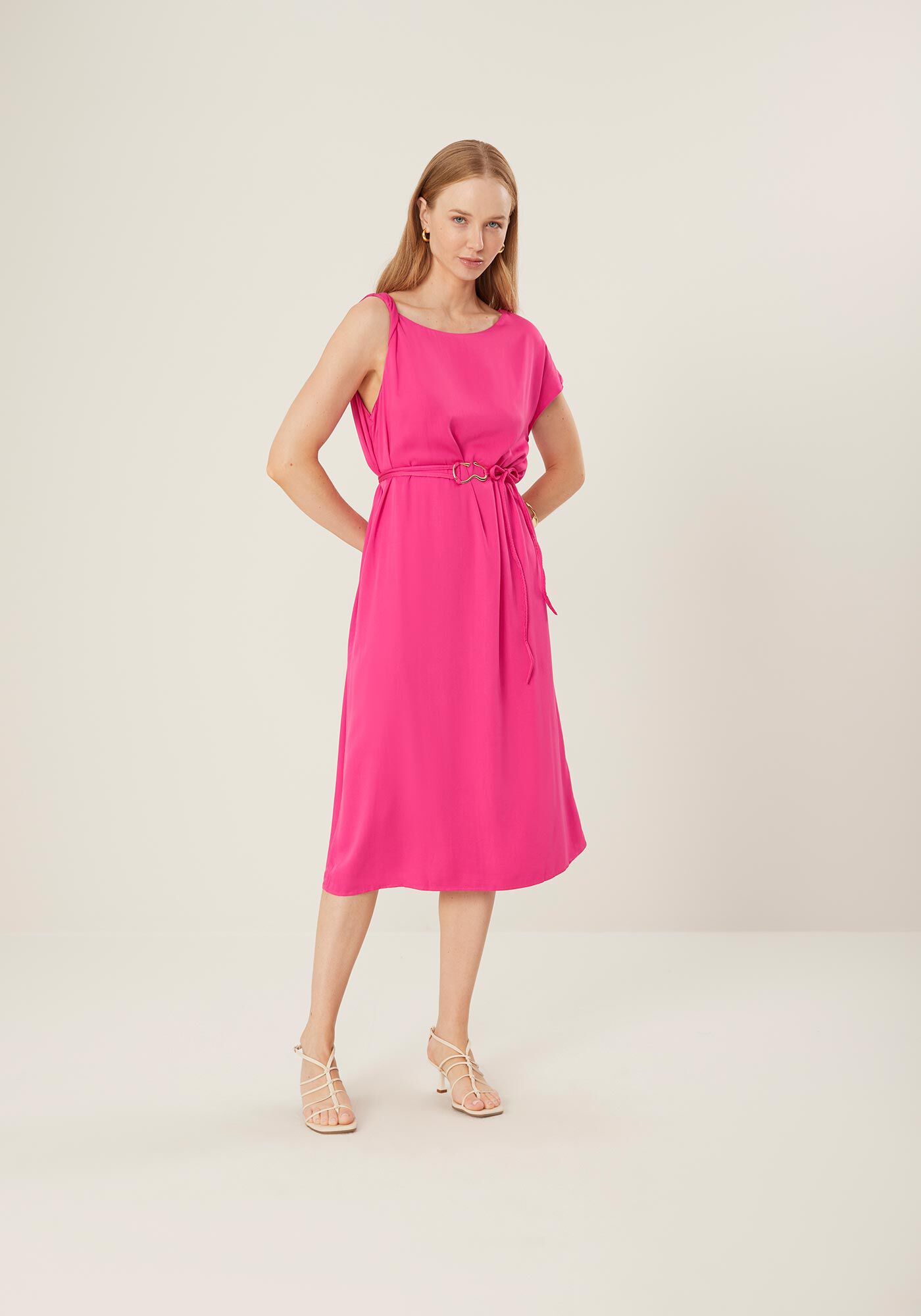 Vestido Midi Assim&eacute;trico com Cinto, , large.