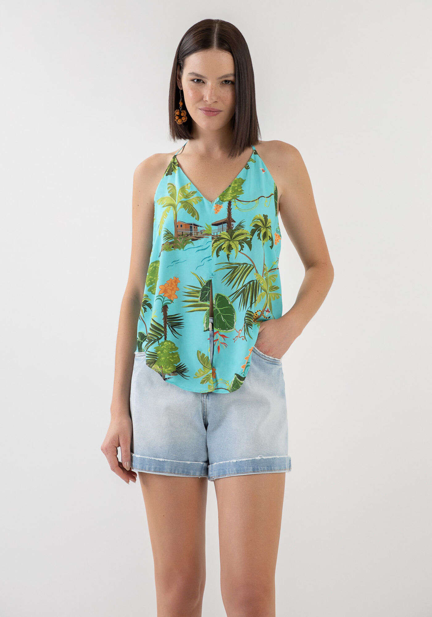 Blusa Frente &Uacute;nica Estampada com Amarra&ccedil;&atilde;o, , large.