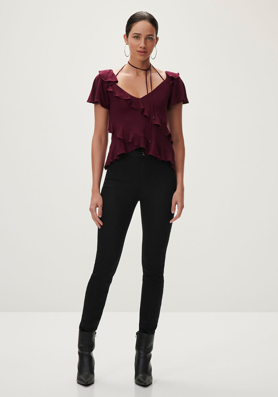 Blusa em Crepe com Babados e Amarração, . Blusa em Crepe com Babados e Amarração, , large.