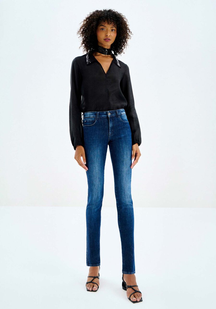 Calça Jeans Skinny Cintura Média Escura, . Calça Jeans Skinny Cintura Média Escura, , large.