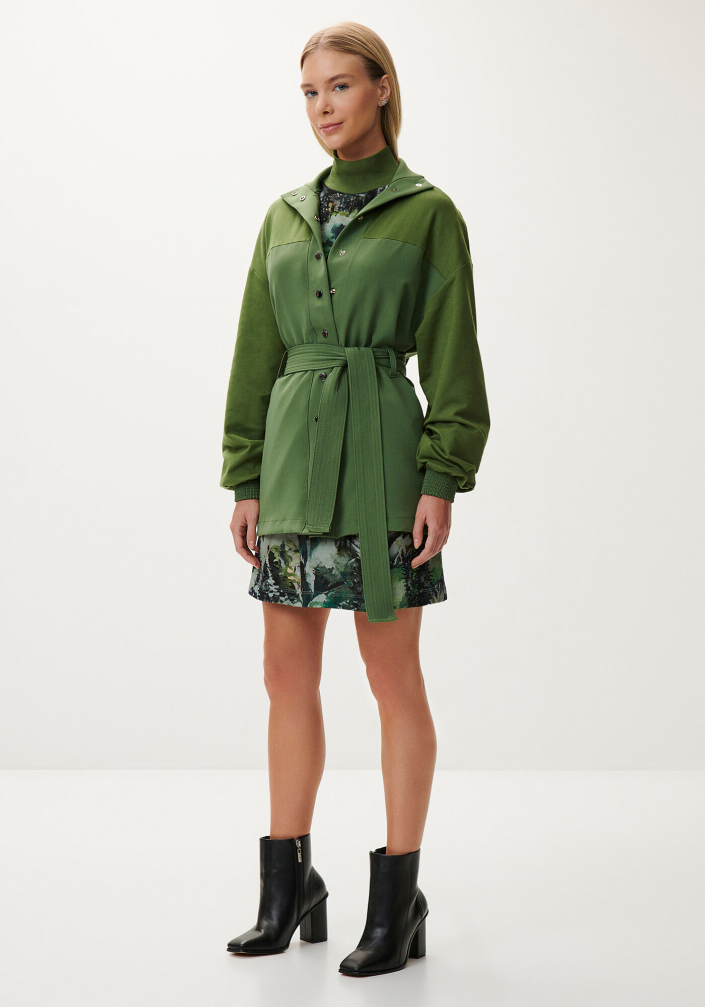 Jaqueta Parka Gola Alta com Cinto, VERDE TURTLE, large.