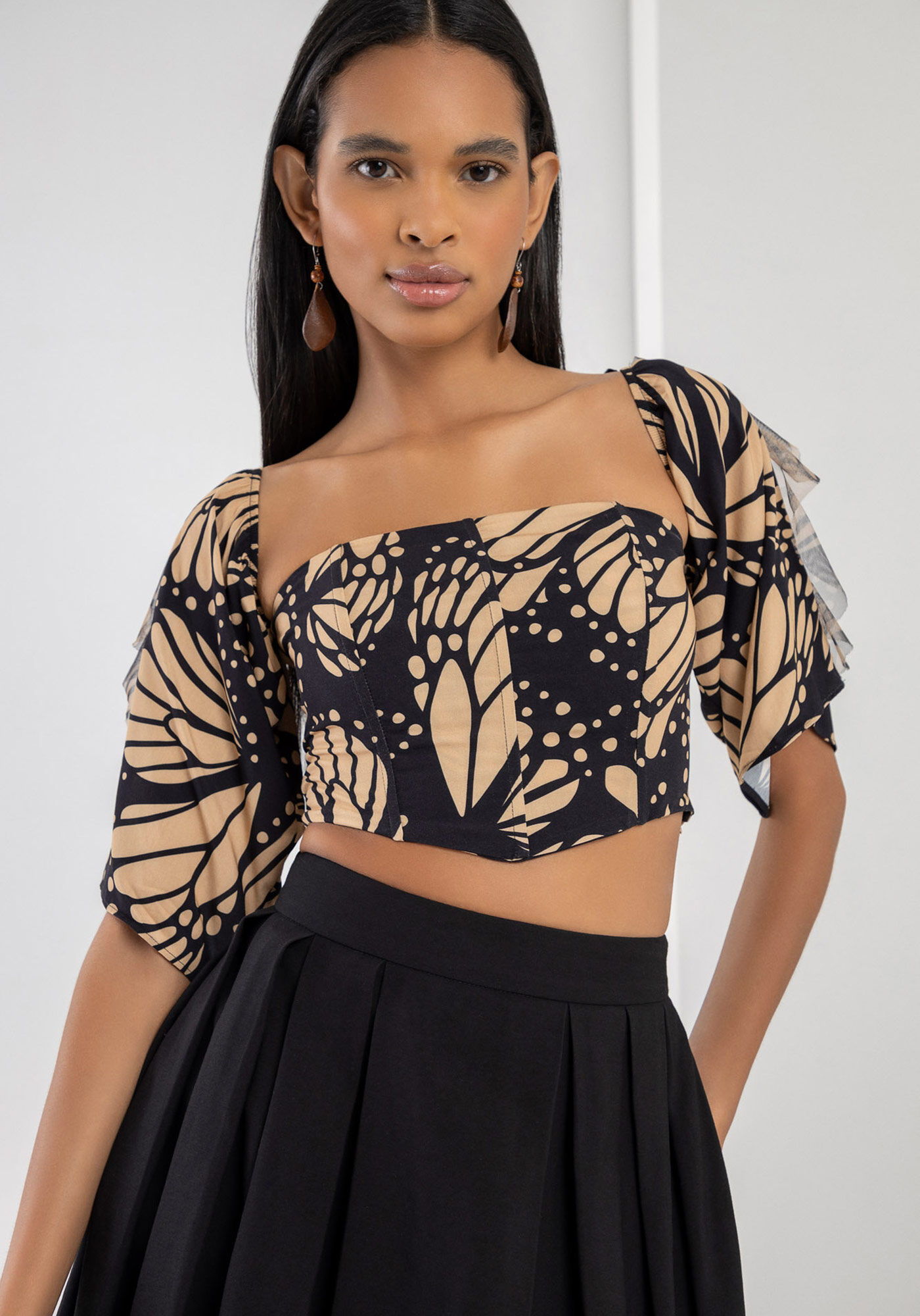 Blusa Cropped Corset com Detalhe Tule, , large.