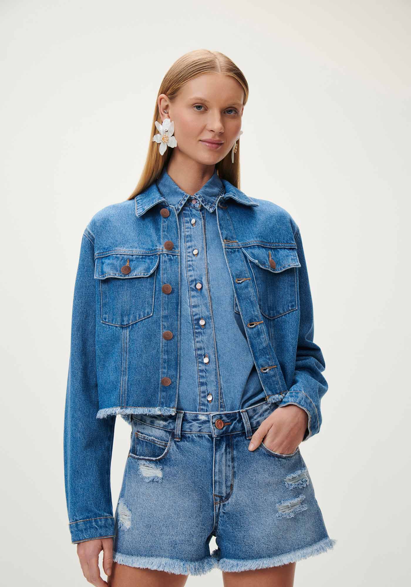 Shorts Jeans Linha A com Cintura Alta, JEANS, large.