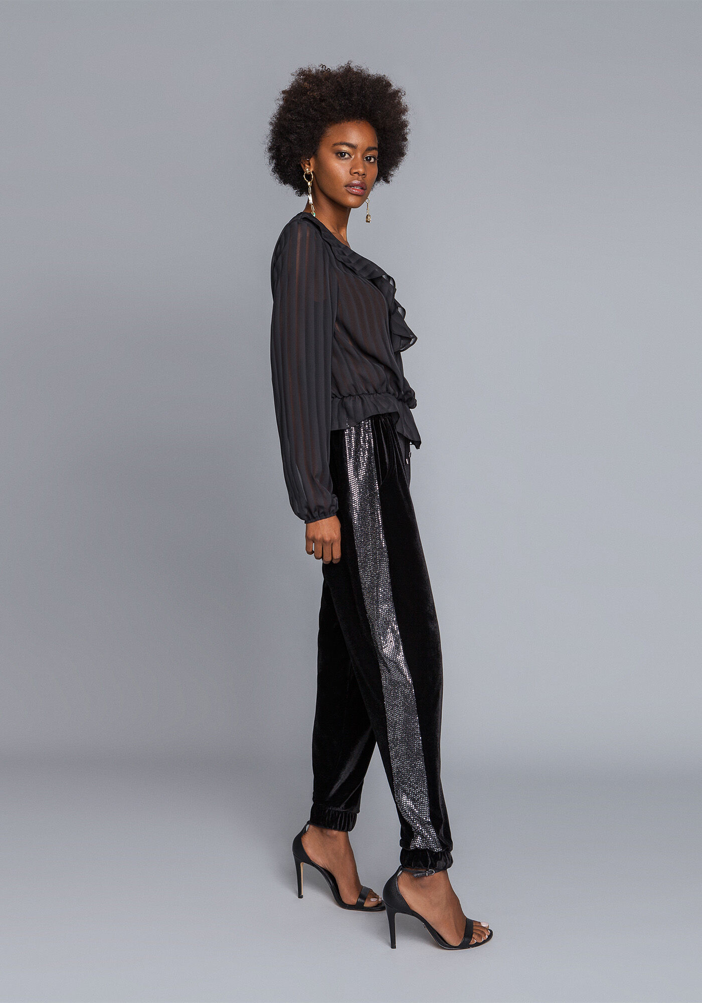 Cal&ccedil;a Jogging de Veludo com Paet&ecirc;s, , large.