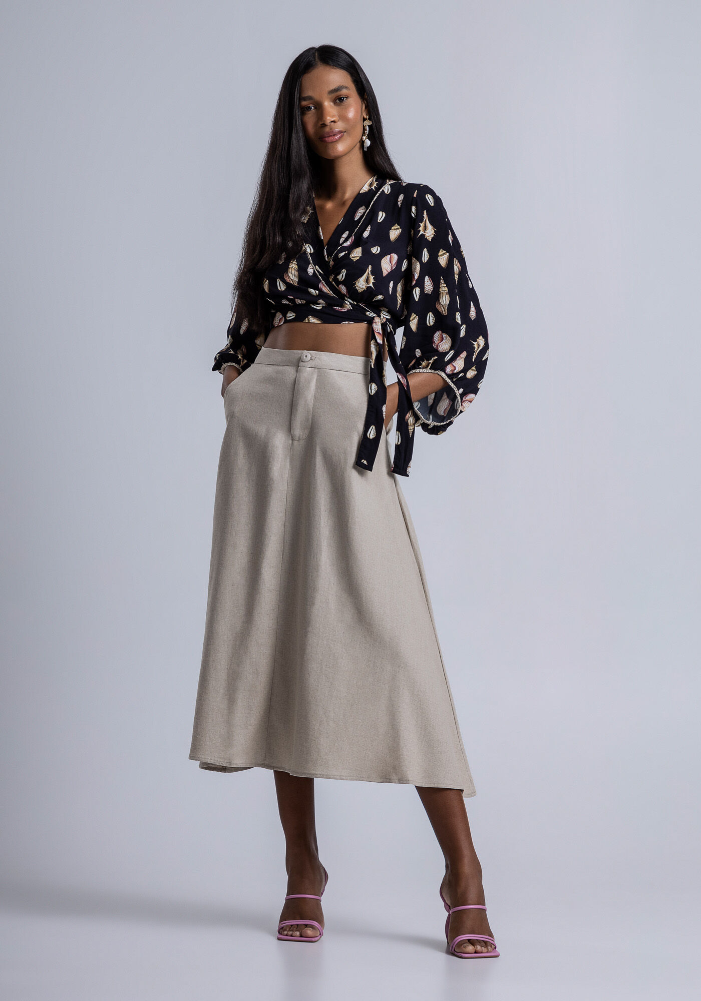 Blusa Manga 3/4 em Viscose Transpassada, , large.