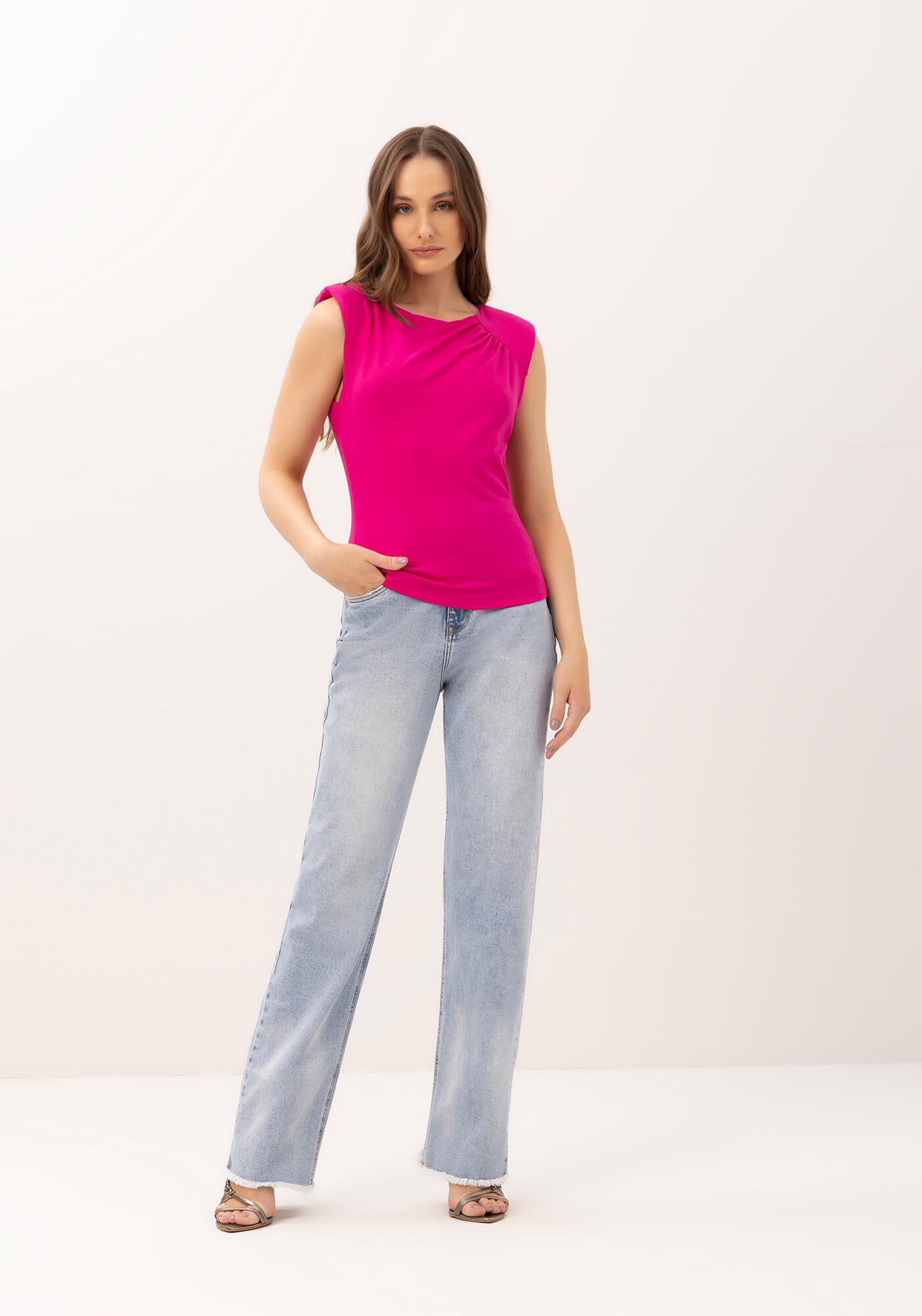 Regata em Malha Power Franzida com Ombreira, , large.