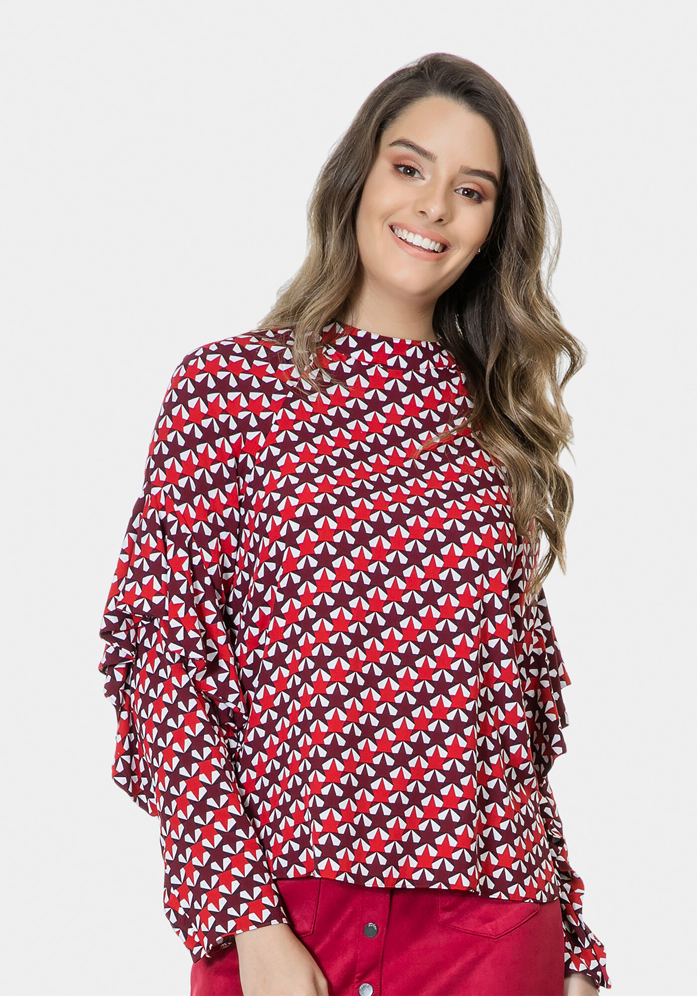 Blusa Manga Longa Babados Tecido, , large.