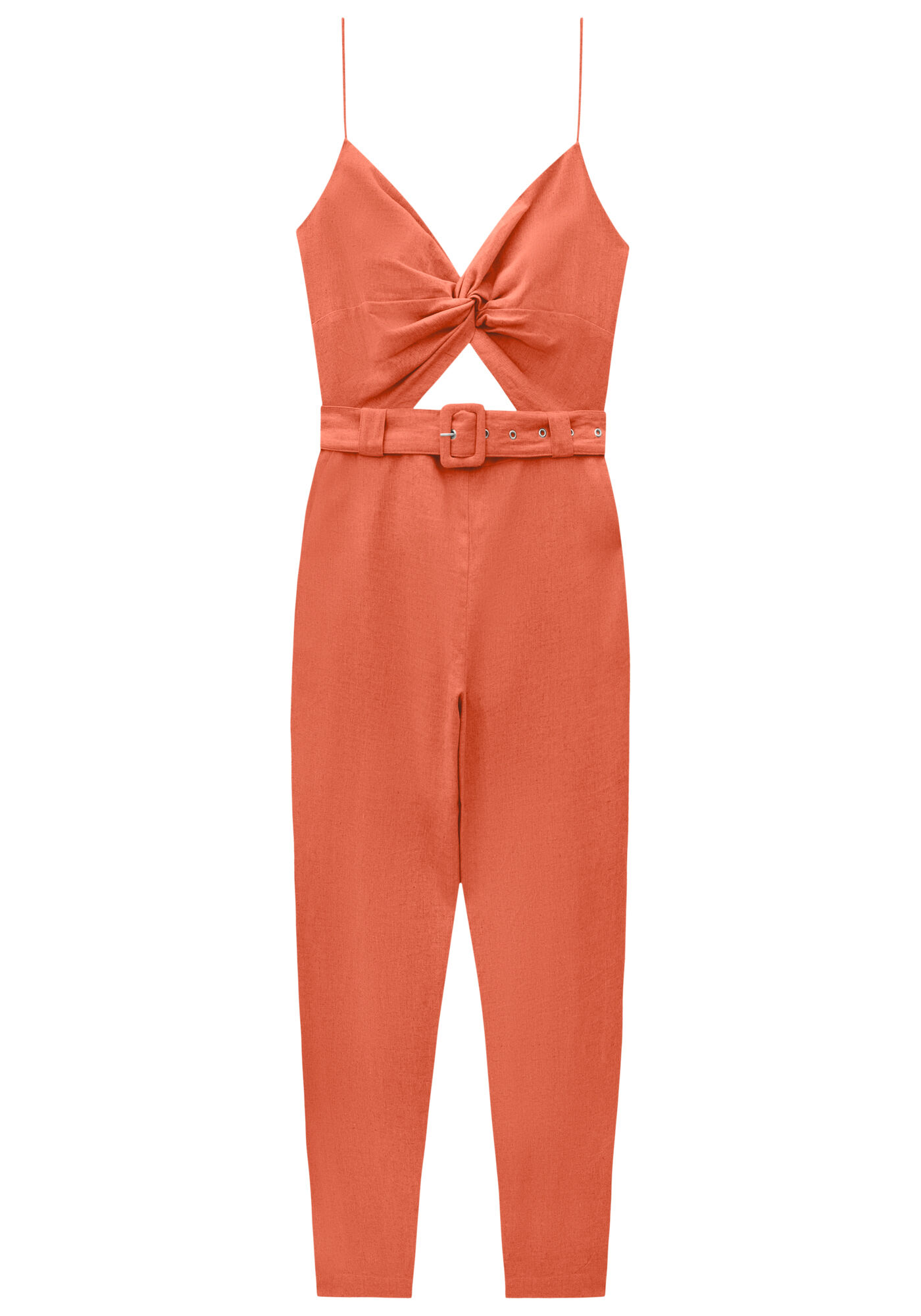 Macac&atilde;o Longo em Linho com Cinto, LARANJA ESSENCE, large.