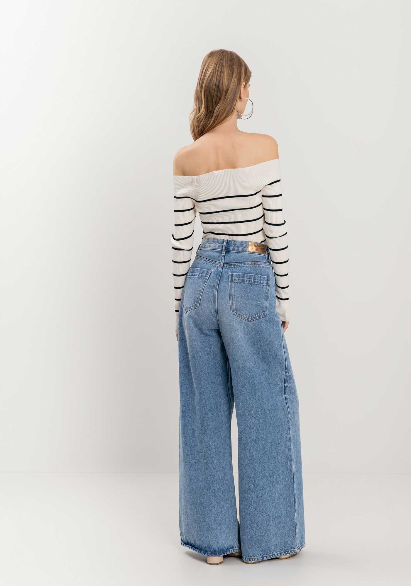 Cal&ccedil;a Jeans Super Wide Leg Com Cintura Alta E Bolsos, , large.