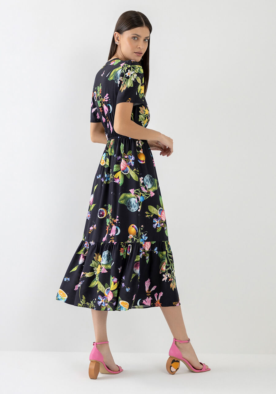 Vestido Midi Estampado em Viscose com Bolso, FRUTARIO. Vestido Midi Estampado em Viscose com Bolso, FRUTARIO, large.