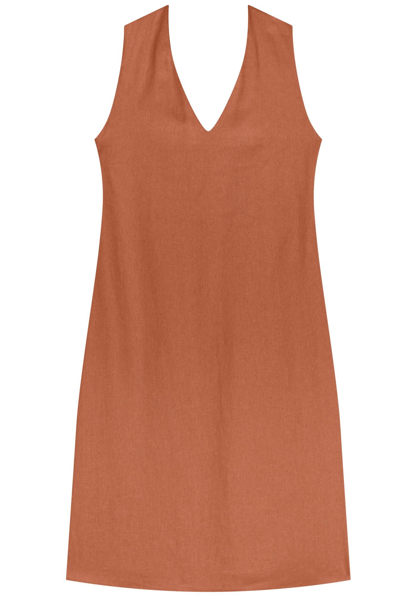 Vestido Midi Com Decote V Em Linho E Viscose, MARROM MUSTANG, large.