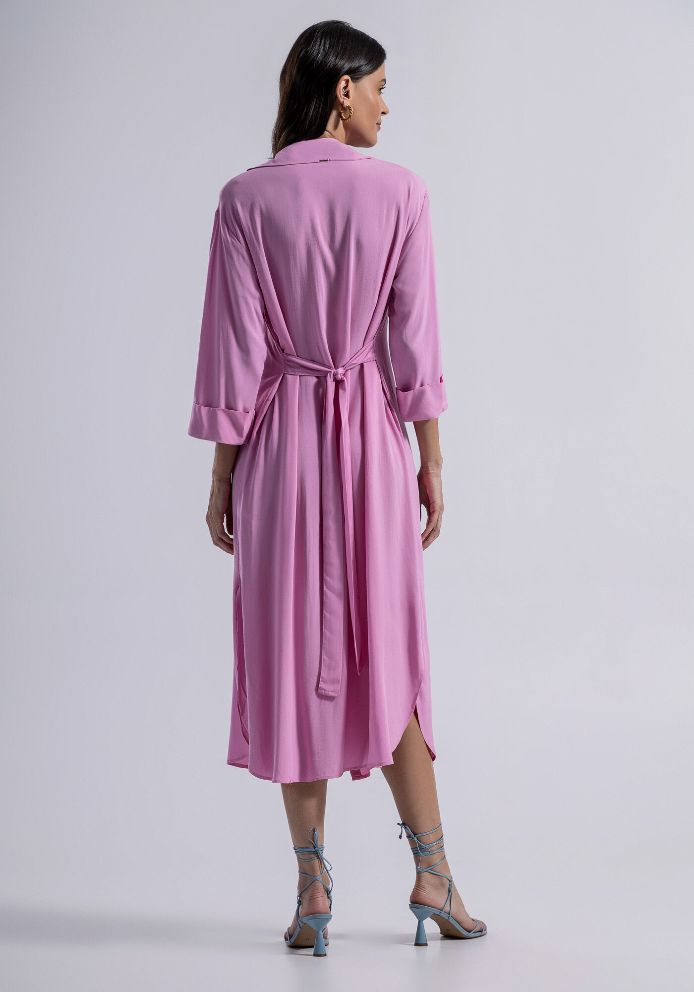 Vestido Midi Sa&iacute;da de Praia em Viscose Chemise, , large.