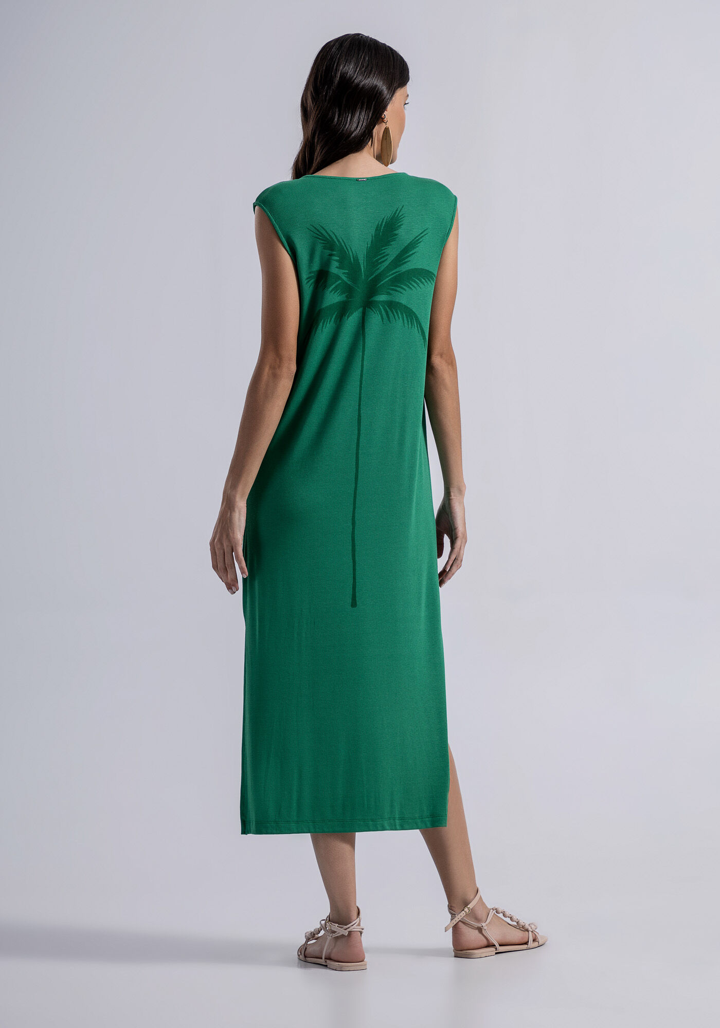 Vestido Midi em Malha Rib com Estampa Costas, , large.